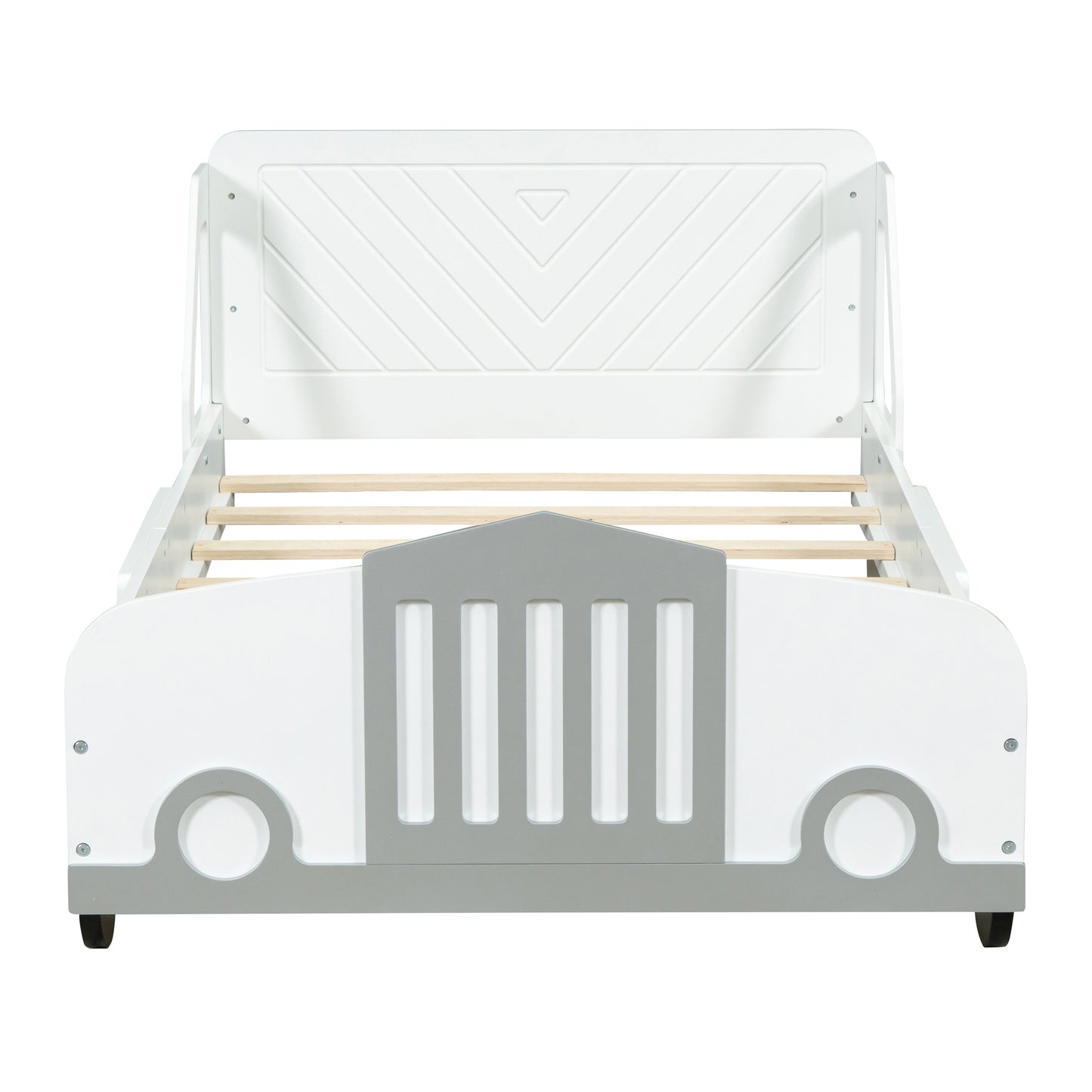 Twin Size Car-Shaped Platform Bed with Wheels,White