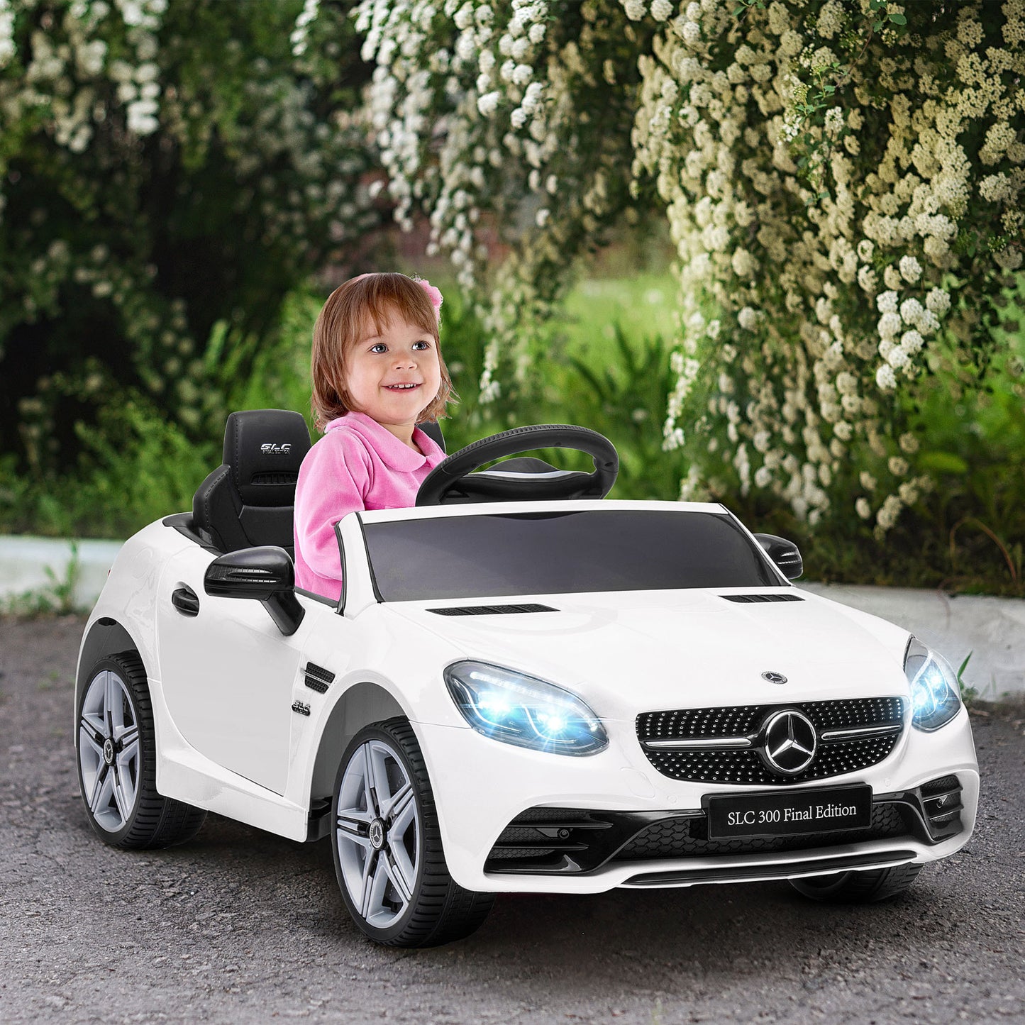 Aosom Mercedes SLC 300 Licensed Kids Electric Car with Remote Control, 12V Battery Powered Kids Ride on Car with Music, Lights, Suspension for 3-6 Years Old, White