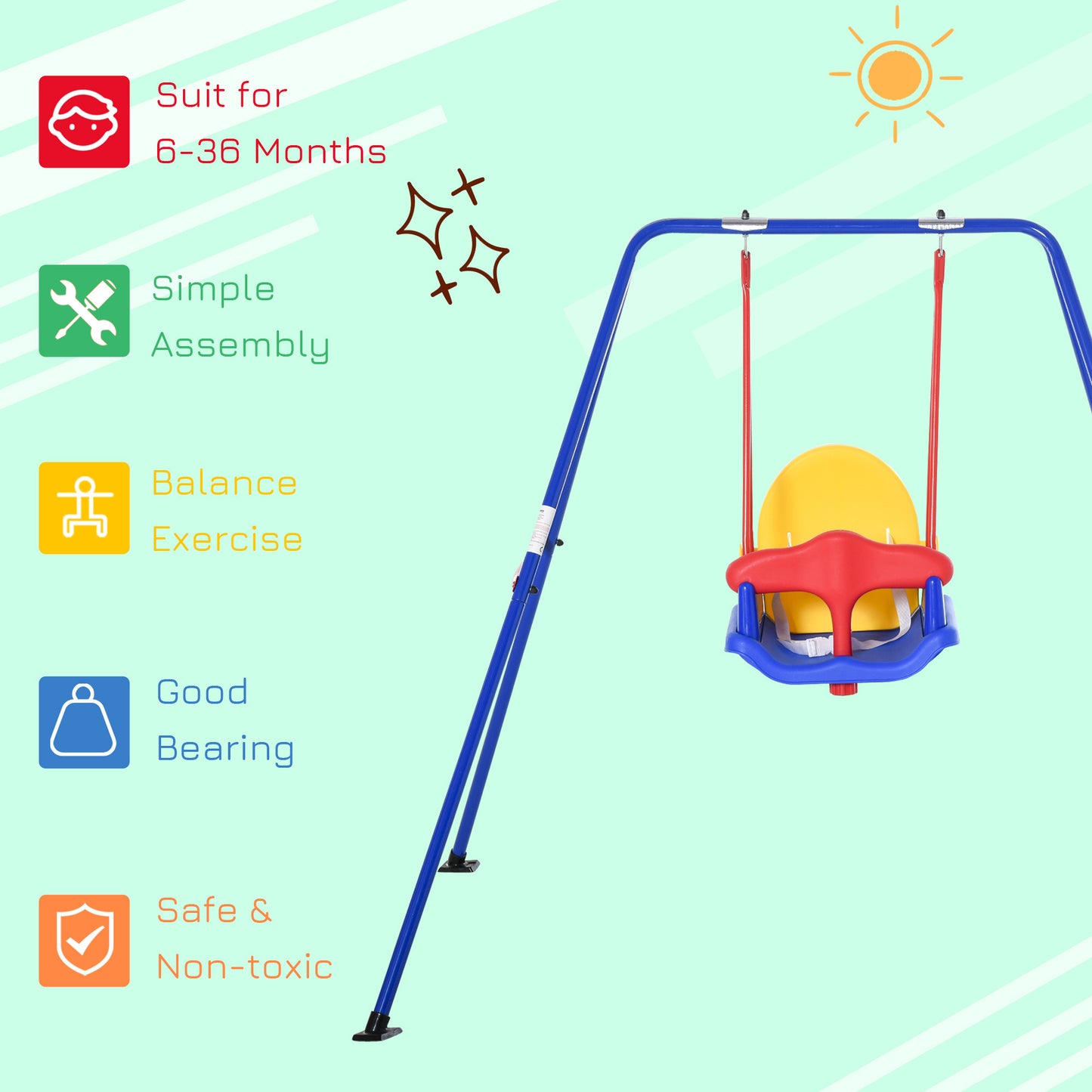 Outsunny Baby Swing Set for Backyard Indoor/Outdoor, Solid Metal Frame with Baby Seat Harness for Kid Age 6-36 Months