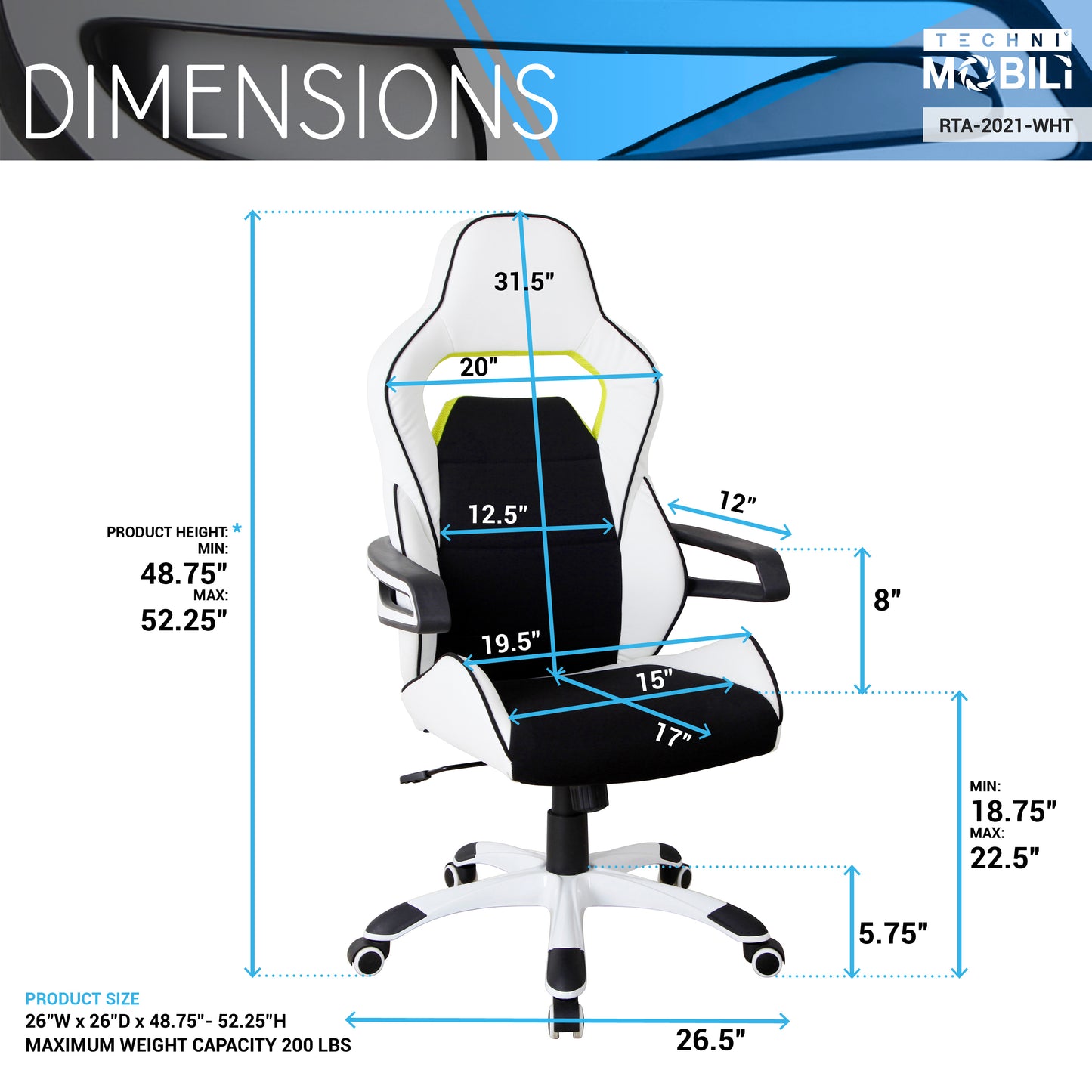 Ergonomic Essential Racing Style Home & Office Chair, White