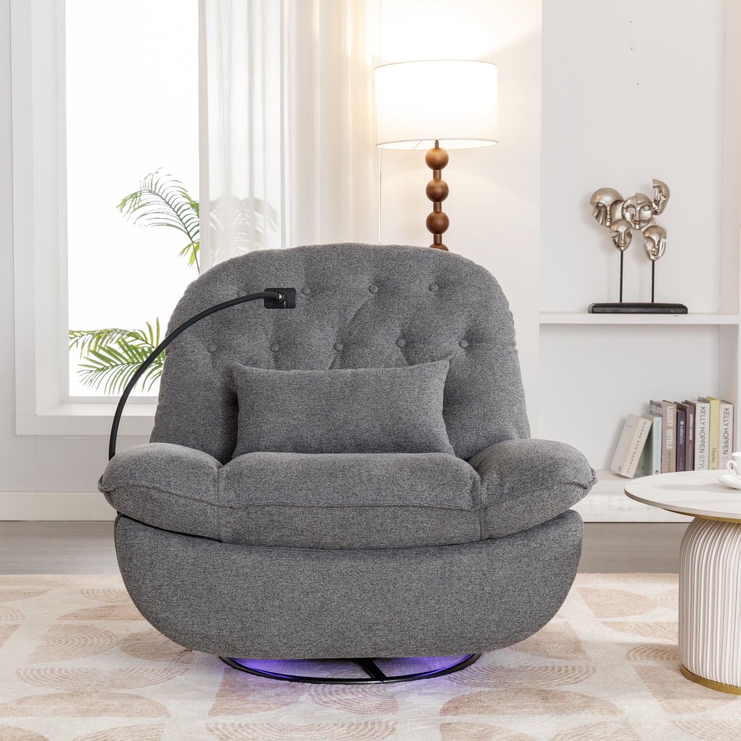 Smart Grey Recliner with Swivel, Voice Control, and Bluetooth Music Player