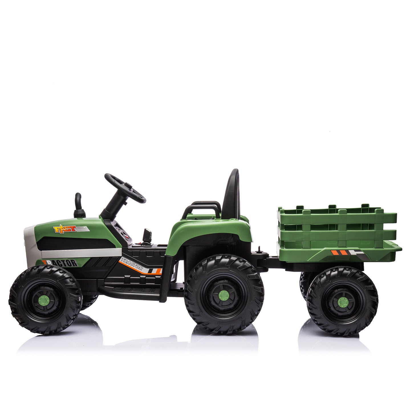 Electric Ride-On Tractor with Trailer, 12V Battery Powered Toy Car for Kids with Remote Control