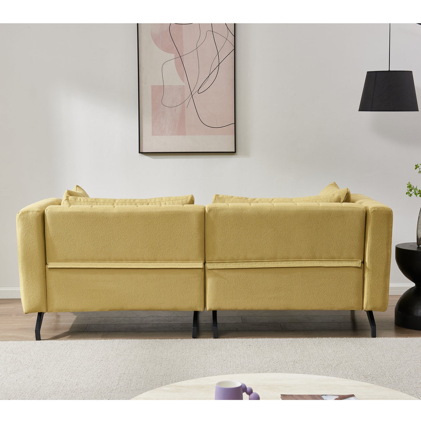 Living  Room  Sofa Couch with Metal Legs Yellow Fabric