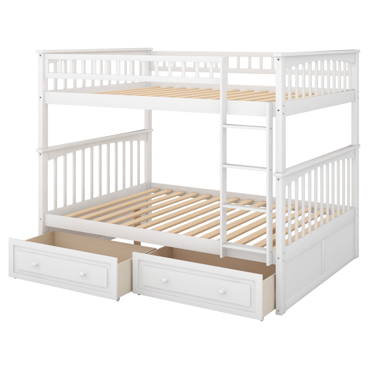 White Full over Full Bunk Bed with Convertible Daybeds, Drawers, and Storage