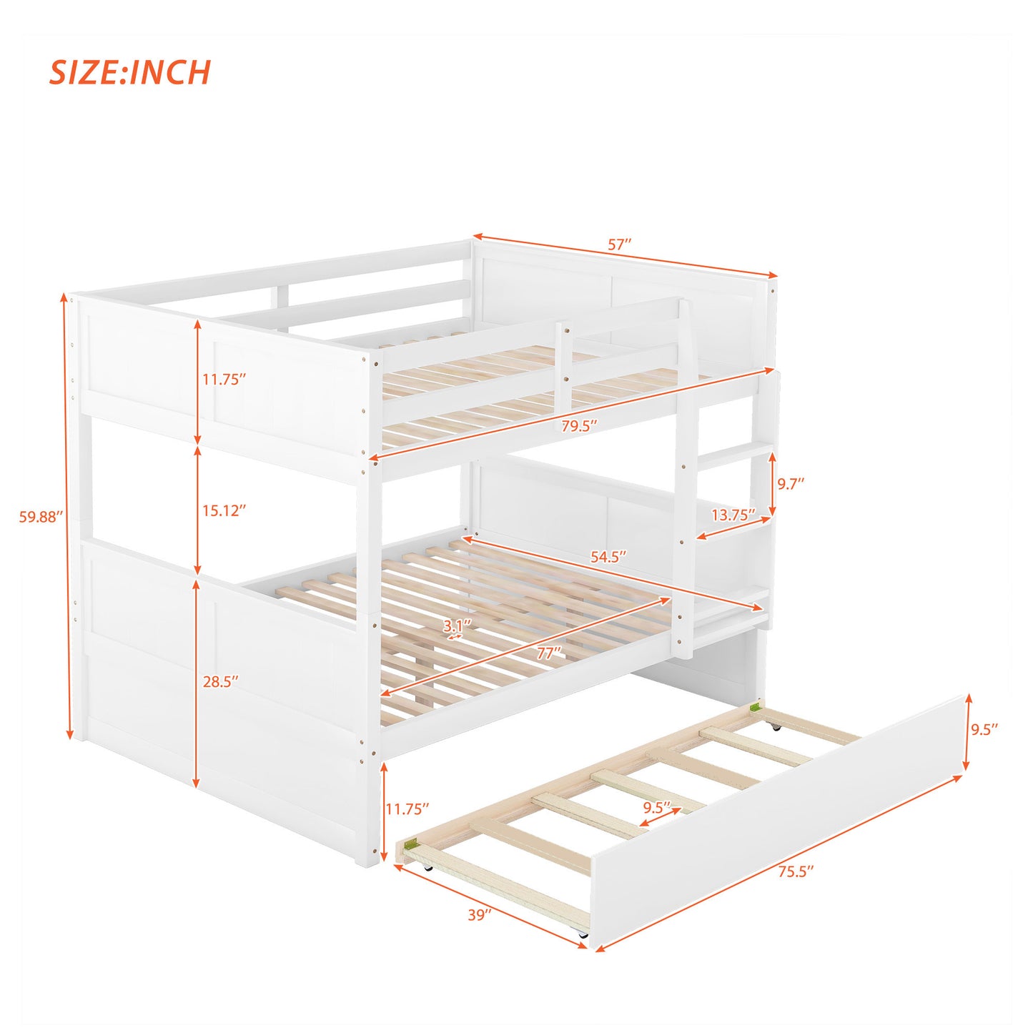 White Full Bunk Bed Set with Twin Trundle for a Family Sleepover Solution