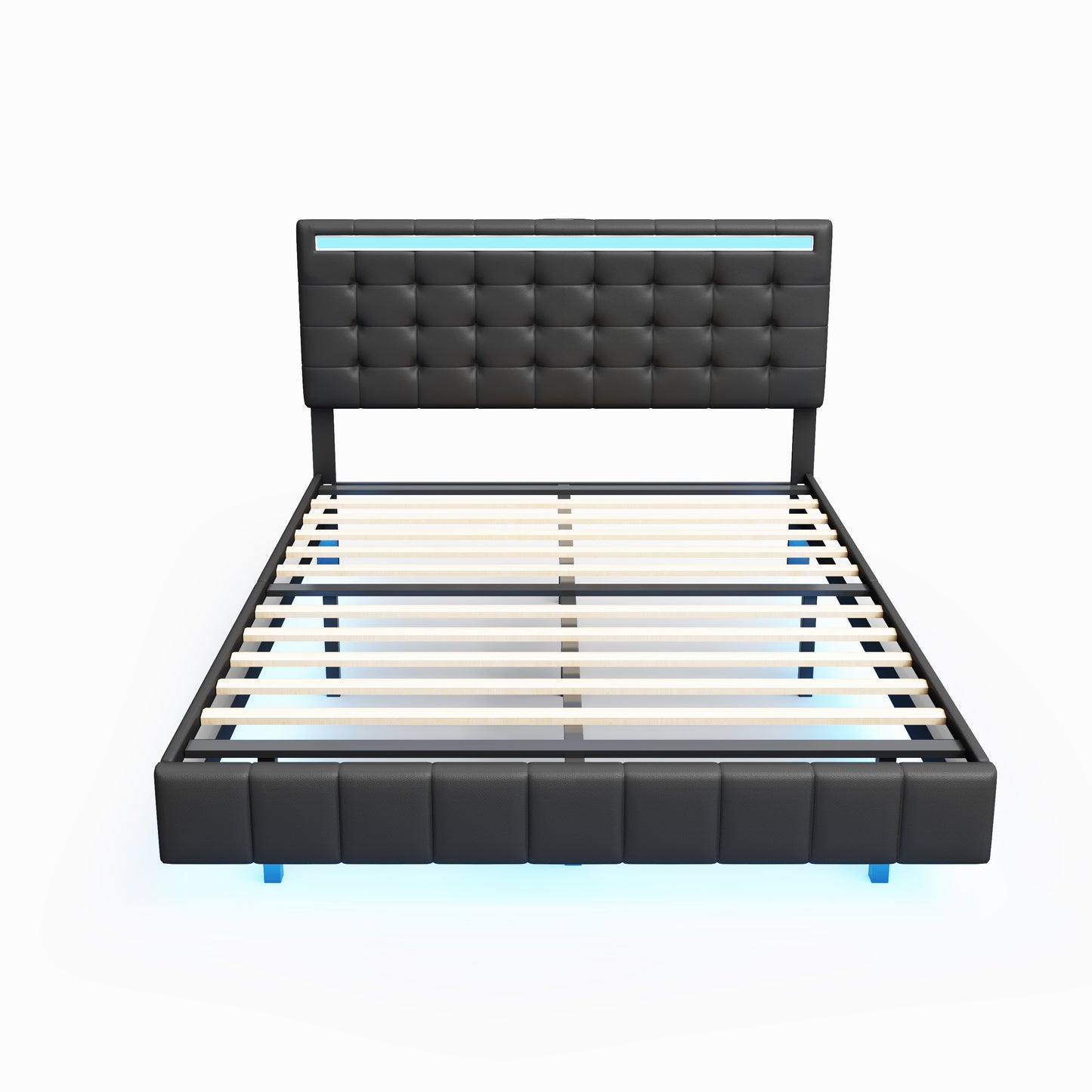 Queen Size Floating Bed Frame with LED Lights and USB Charging,Modern Upholstered Platform LED Bed Frame,Black