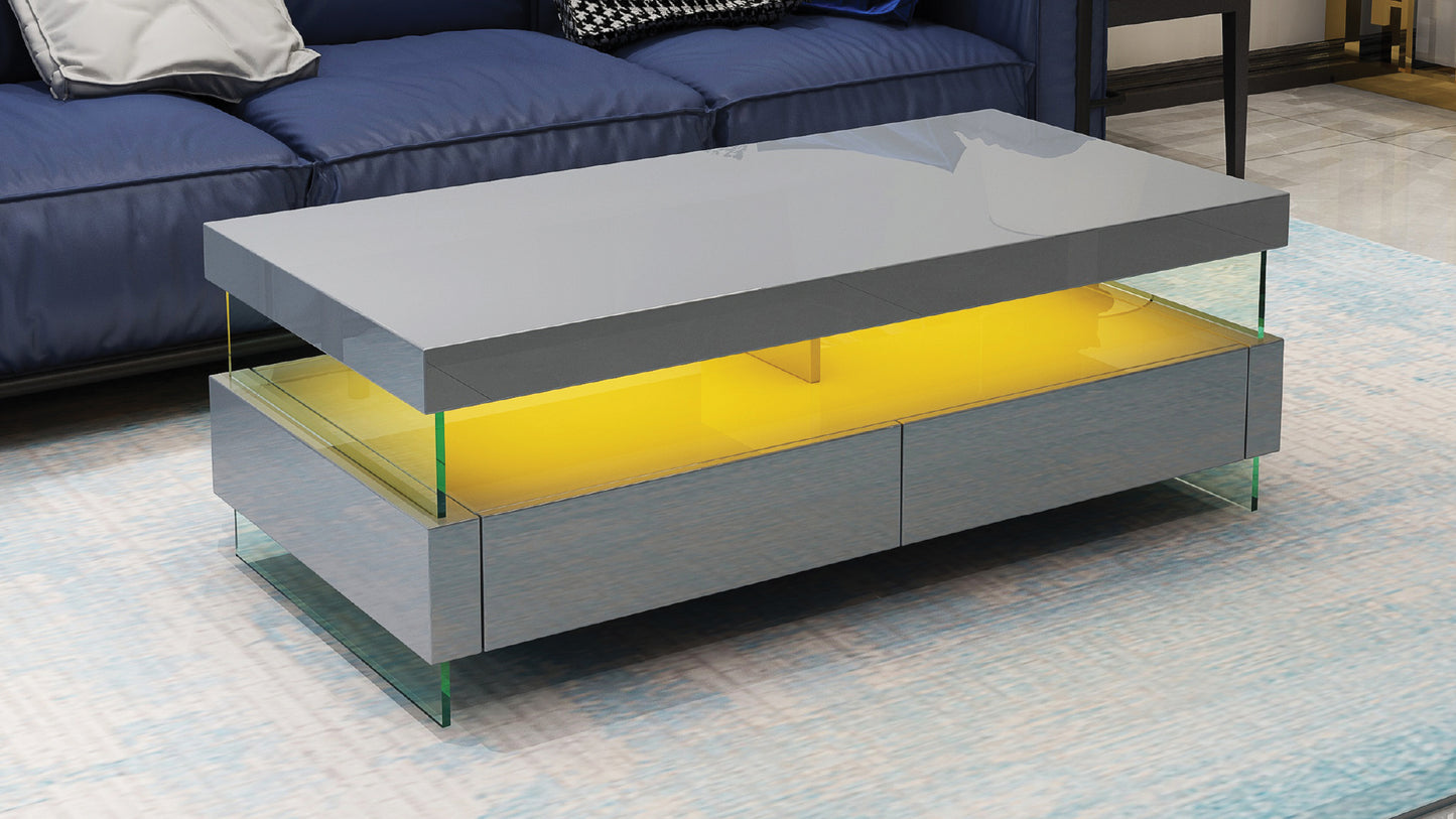 Contemporary LED Coffee Table in Gray Wood with Glossy Finish