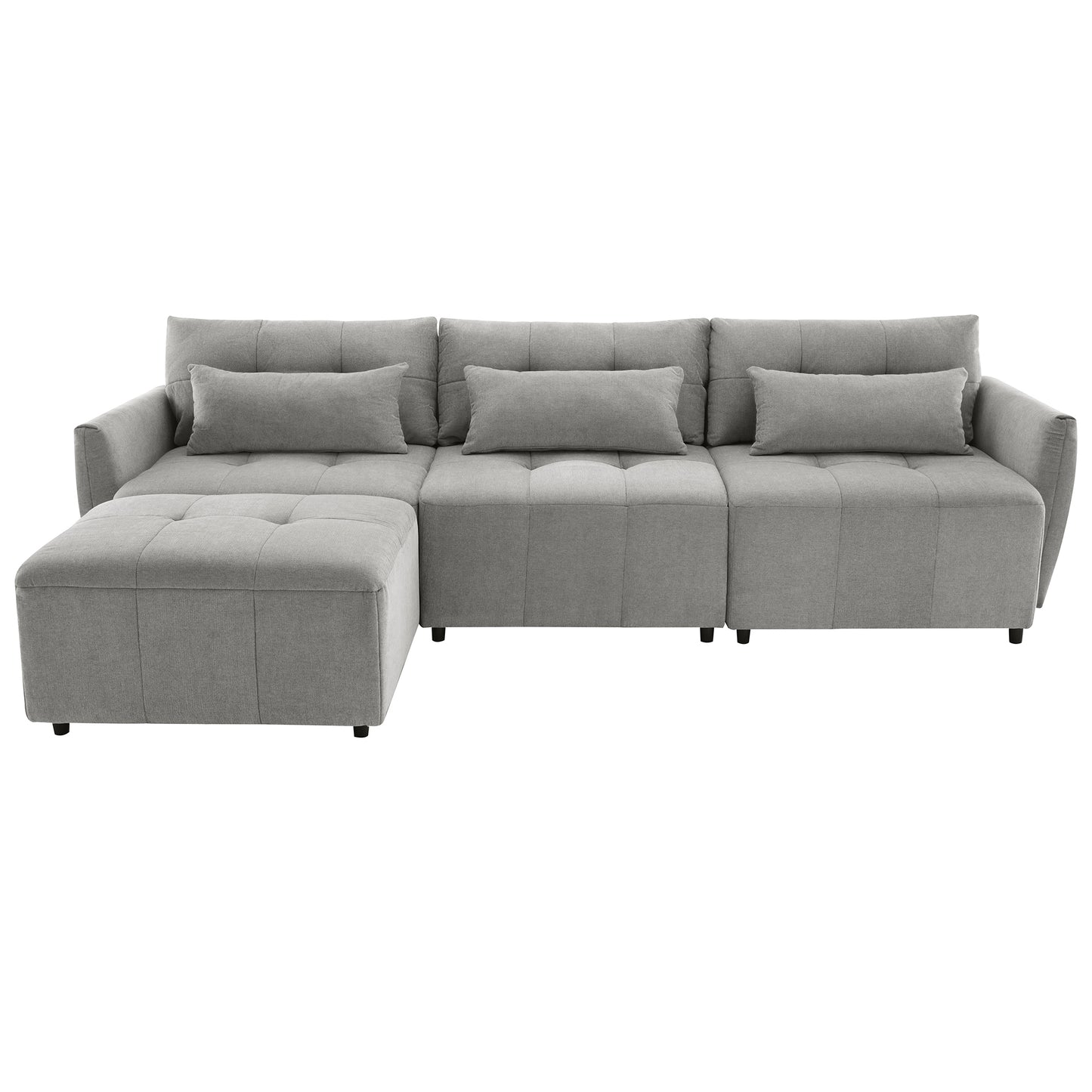 Convertible L-Shaped Sectional Sofa with Movable Ottoman and USB Ports