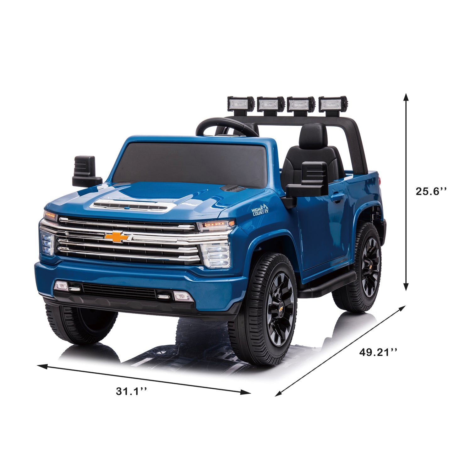 Blue, 24V 2 Seater Ride On Truck Car, Licensed Chevrolet Silverado HD Electric Car for Kids, 4WDmotors, with 2.4G Remote Control, Metal Suspension, Soft Start, FM/Bluetooth/Music, LED Light,Toys Gifts