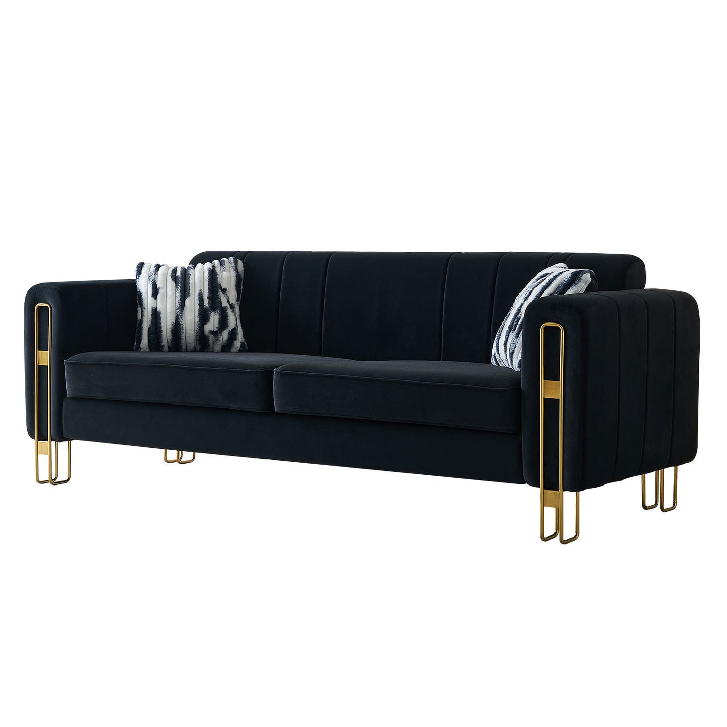 Modern Velvet Sofa 85.04 inch for Living Room Black Color