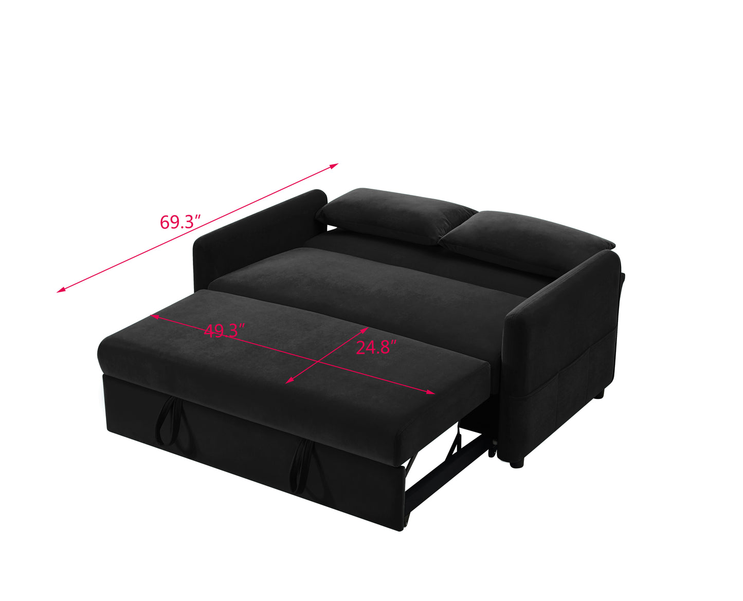 Convertible Black Love Seat Sofa with Adjustable Backrest and Comfortable Fabric Fill