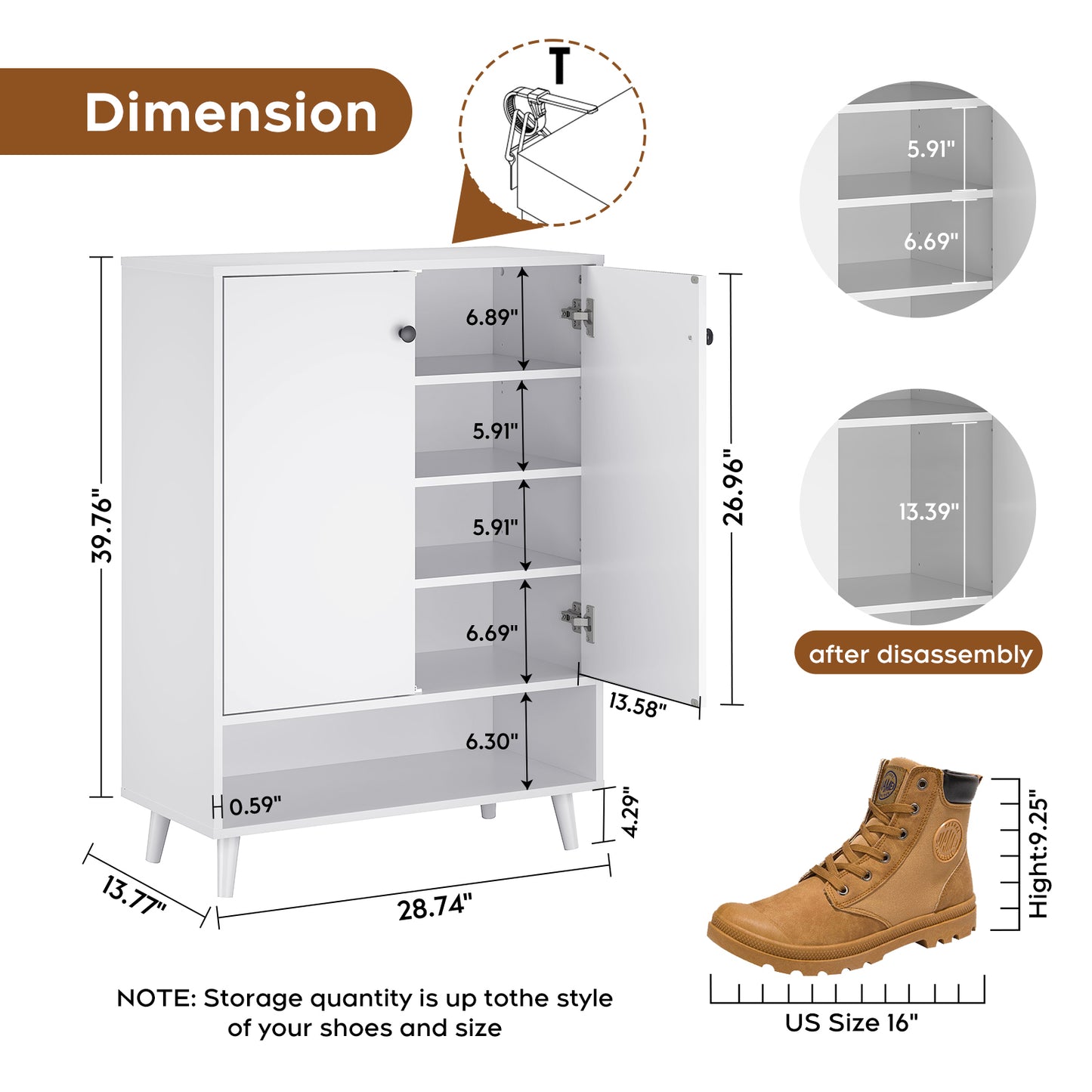 Shoe Storage Cabinet with Adjustable Plates White doors