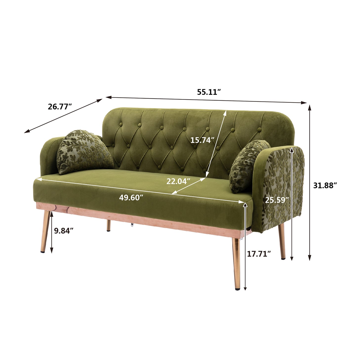 Velvet  Sofa , Accent sofa .loveseat sofa with metal feet