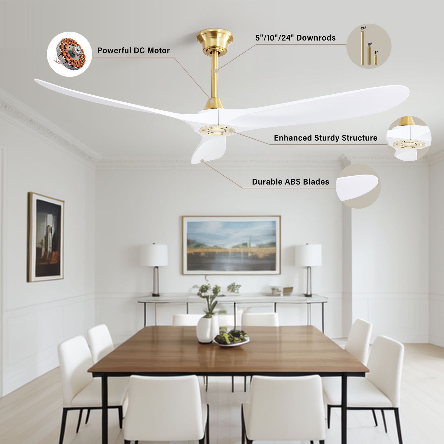 Modern 60-Inch Ceiling Fan with Wood Blades and DC Motor