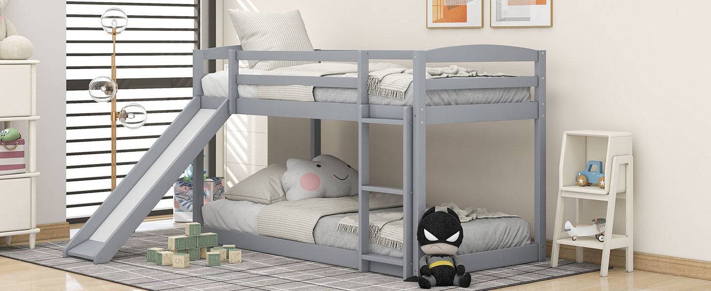 Convertible Gray Twin Bunk Bed with Slide, Ladder, and Playful Design