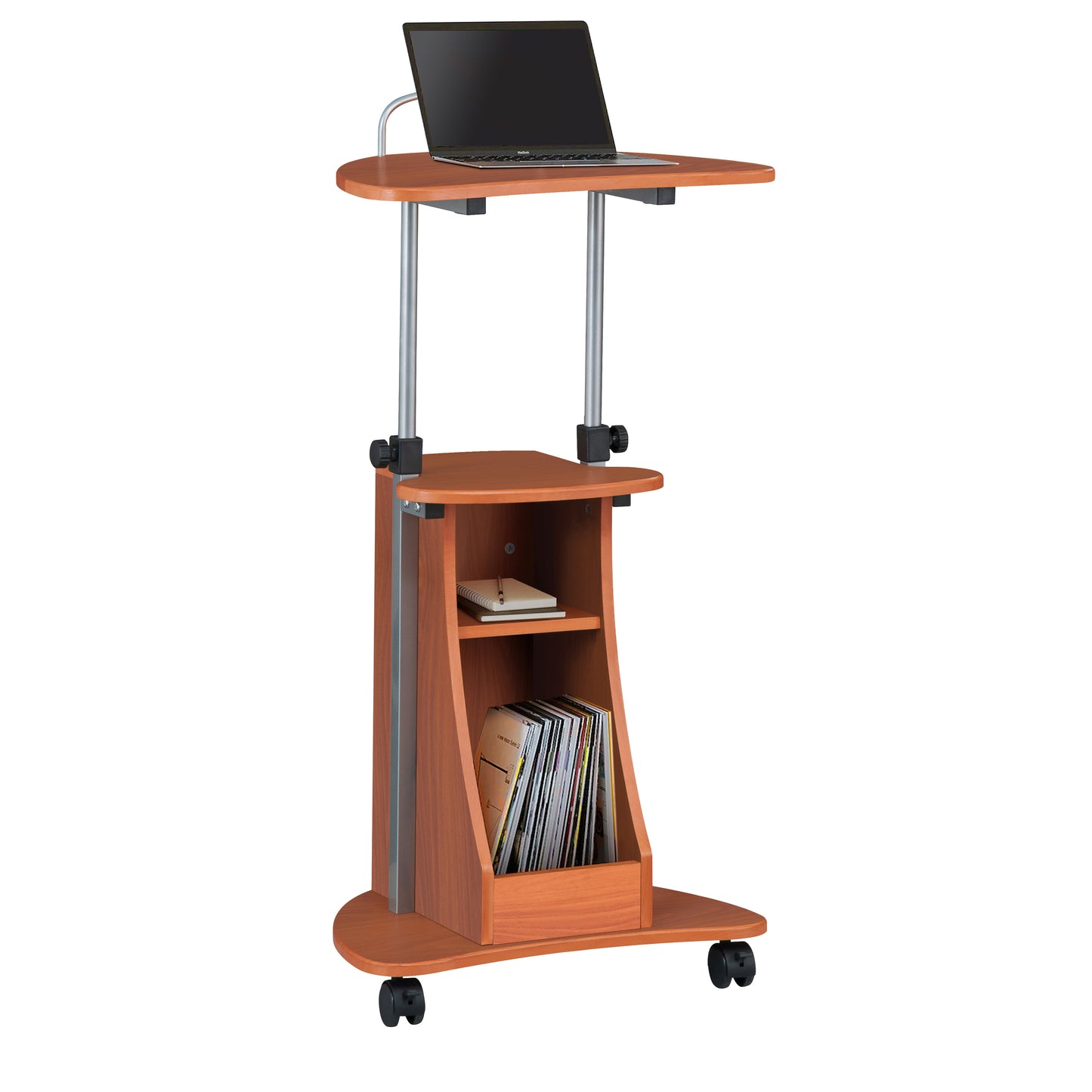 Adjustable Height Laptop Cart With Woodgrain Finish and Storage Stand