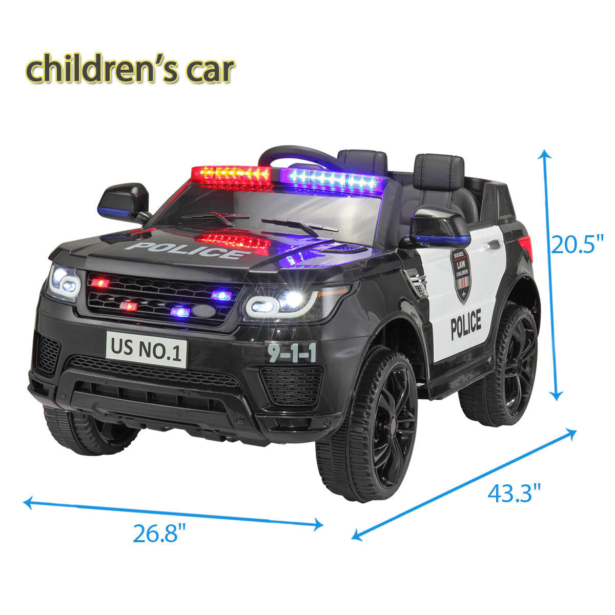 12V Ride on Police Car for Kids with Parental Remote Control, Battery Powered Electric Truck