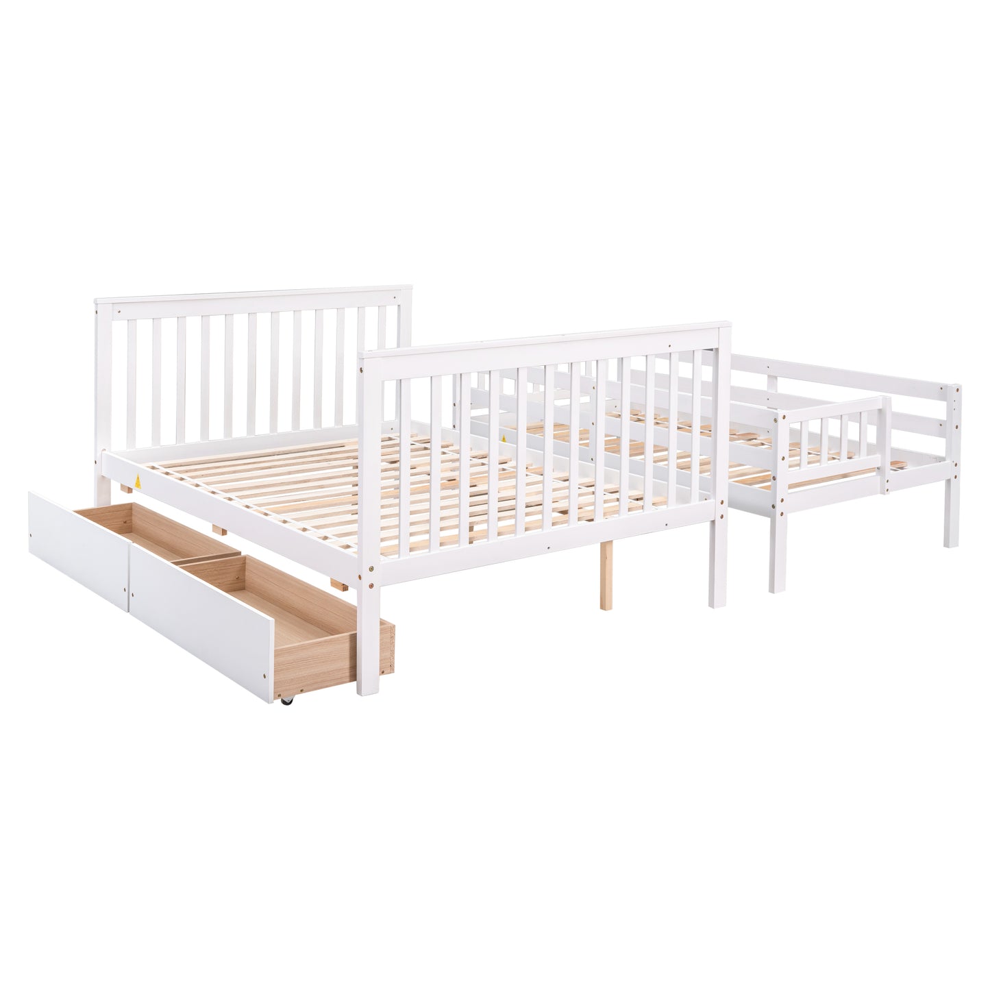 Convertible Twin Over Full Bunk Bed with Staircase and Drawers - White Wood Twin-Size Loft Bed