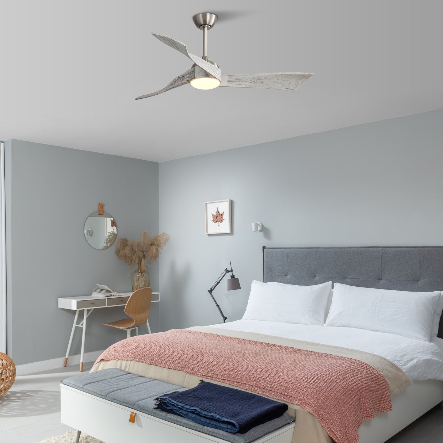 Modern Brushed Nickel Ceiling Fan with Remote Control and Energy-Efficient DC Motor