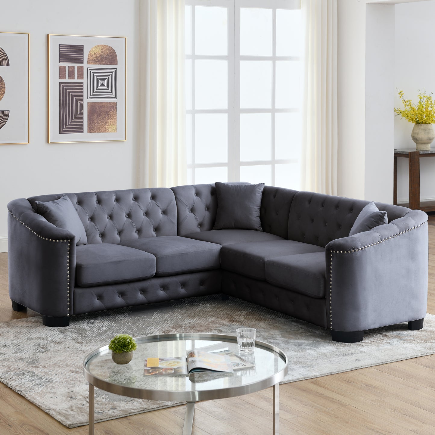 corner sofa+2-seater Combination sofa.Velvet Grey