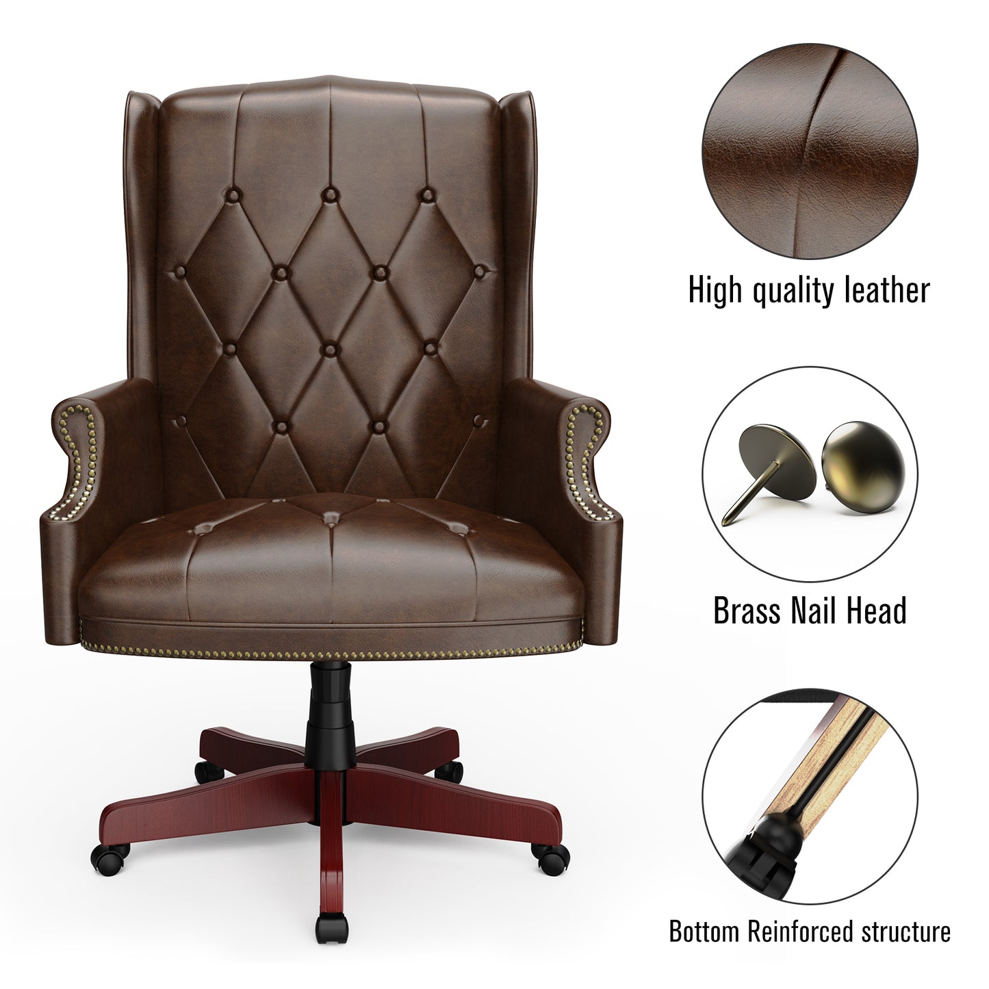 330LBS Executive Office Chair, Ergonomic Design High Back Reclining Comfortable Desk Chair - Brown