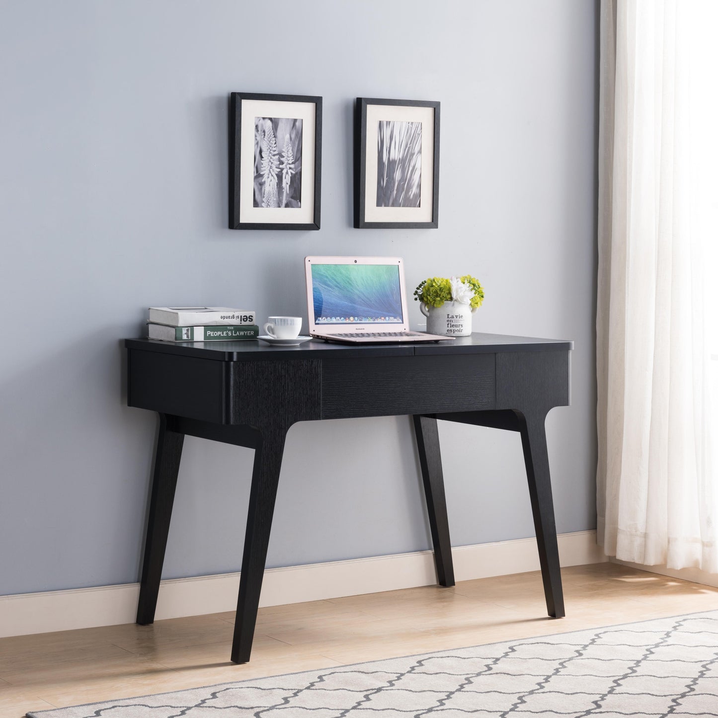 Black Adjustable Height Desk with Concealed Storage