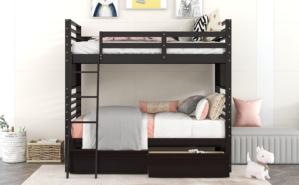 Espresso Twin Bunk Bed with Storage Drawers for Space Optimization