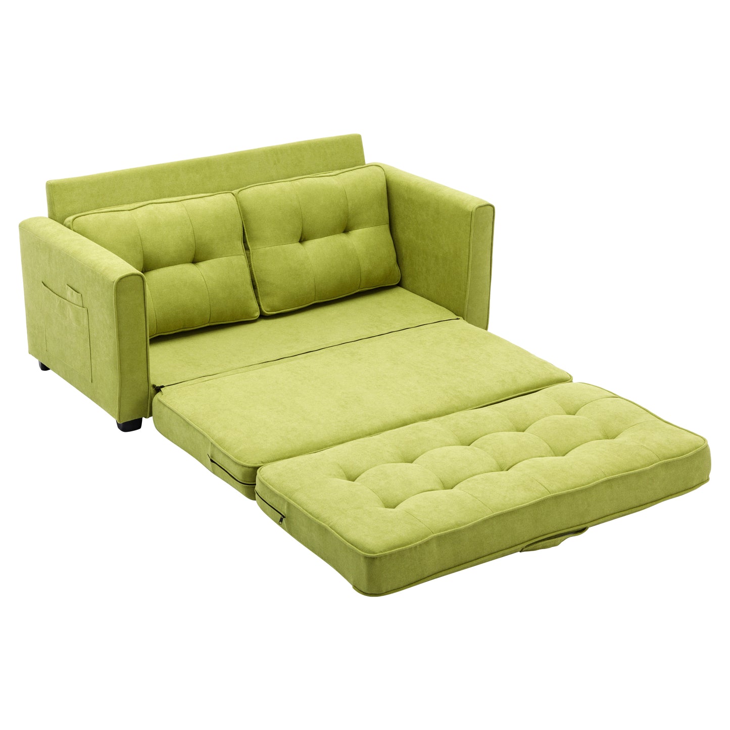 Loveseat Sofa with Pull-Out Bed, Green Chenille Upholstery