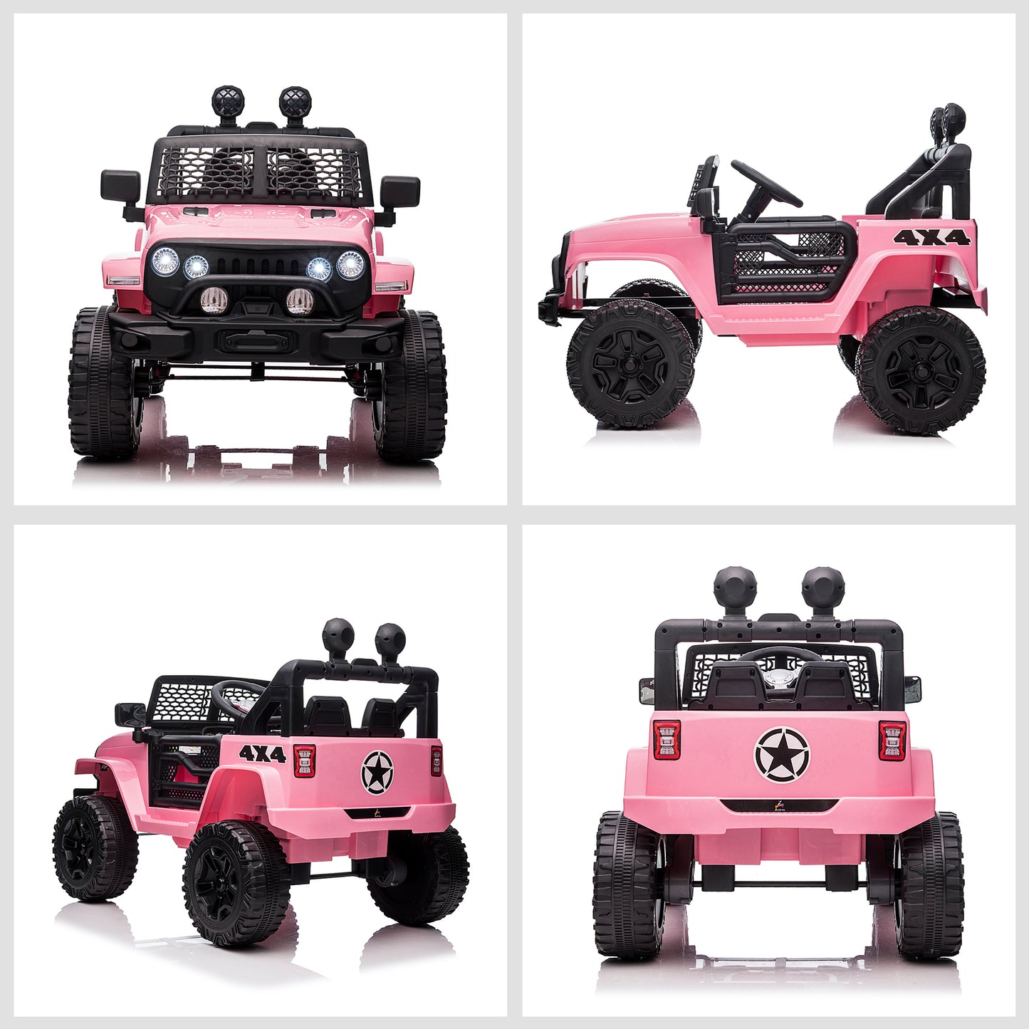 Aosom 12V Kids Ride On Truck with Parent Remote Control, Electric Battery Powered Toy Car with Spring Suspension, Adjustable Speed, LED Lights and Horn, Pink