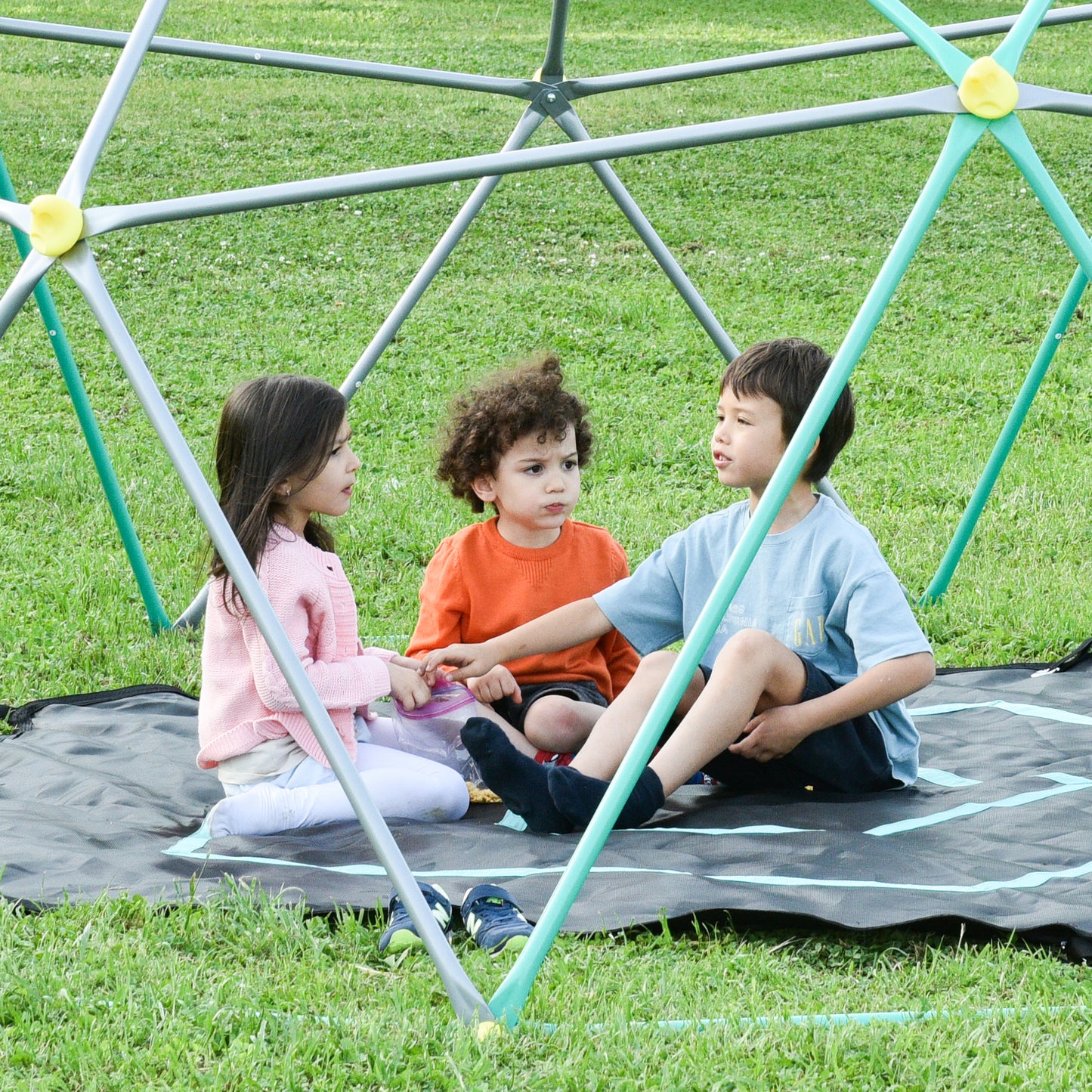 13ft Geometric Dome Climber Play Center with Hammock for Kids, Rust & UV Resistant Steel, Supporting 1000 LBS