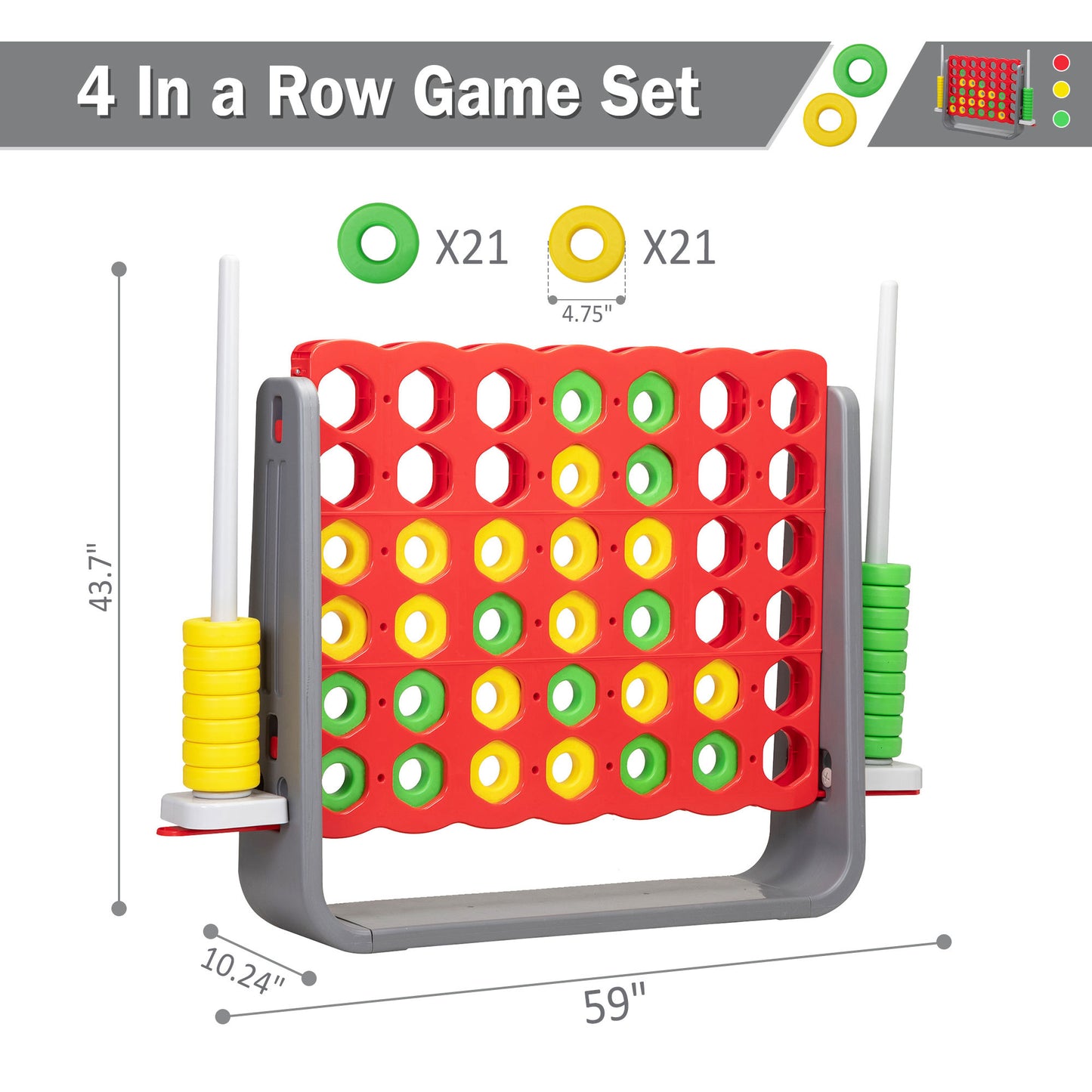 Giant 4 In a Row Game Set for Kids and Adults, Red and Gray