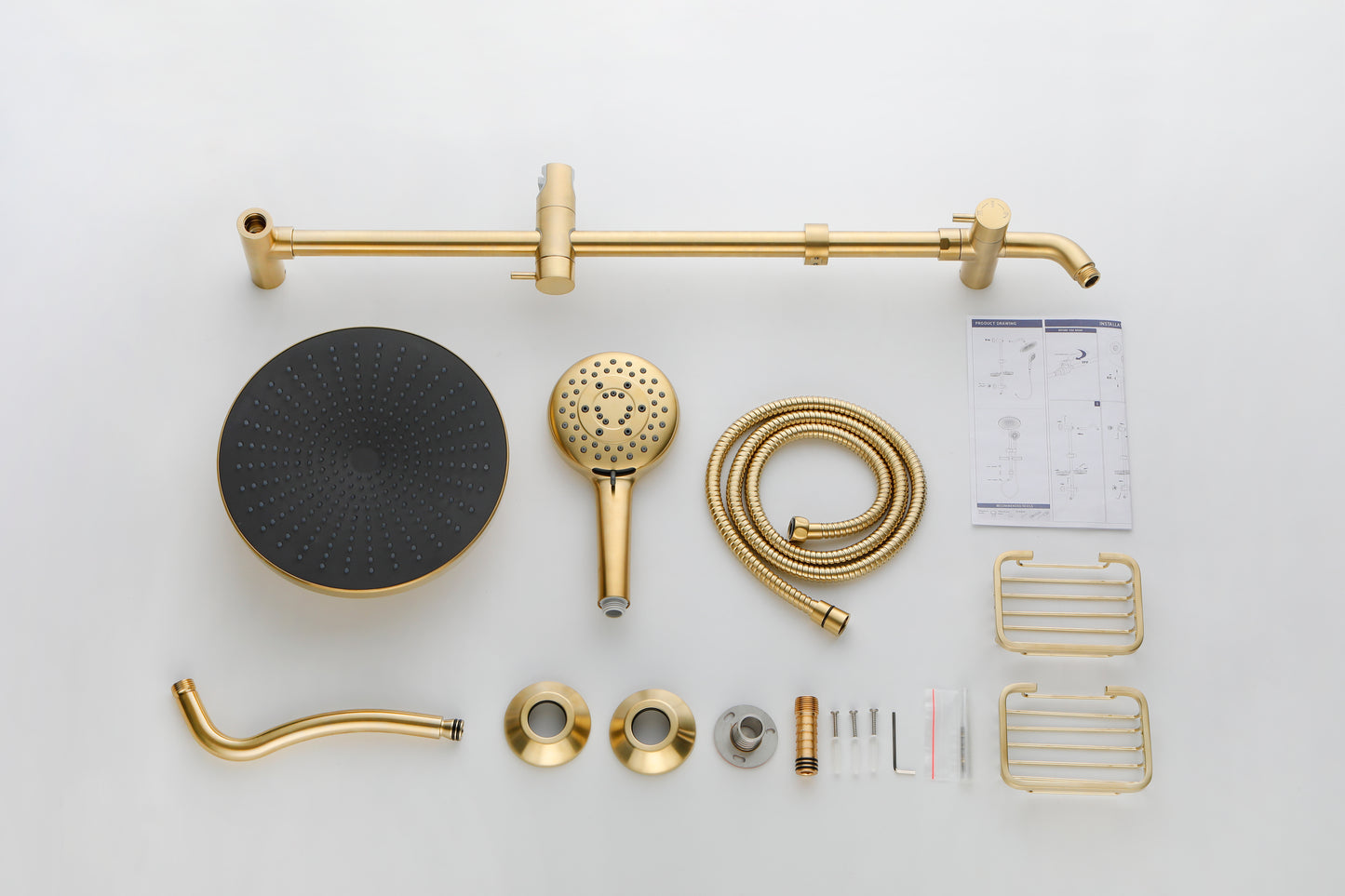 Luxurious Brass Shower System with Hand Shower, Soap Dish, and Rain Showerhead