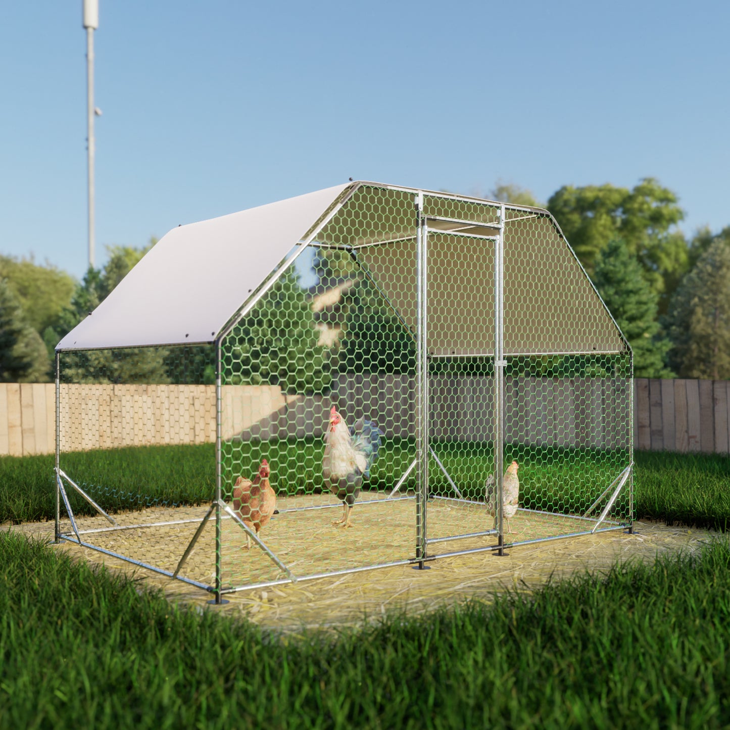 Metal Large Chicken Coop Walk-in Poultry Cage Run Flat Shaped with Waterproof  9.94'L x 6.46'W x 6.36'ft