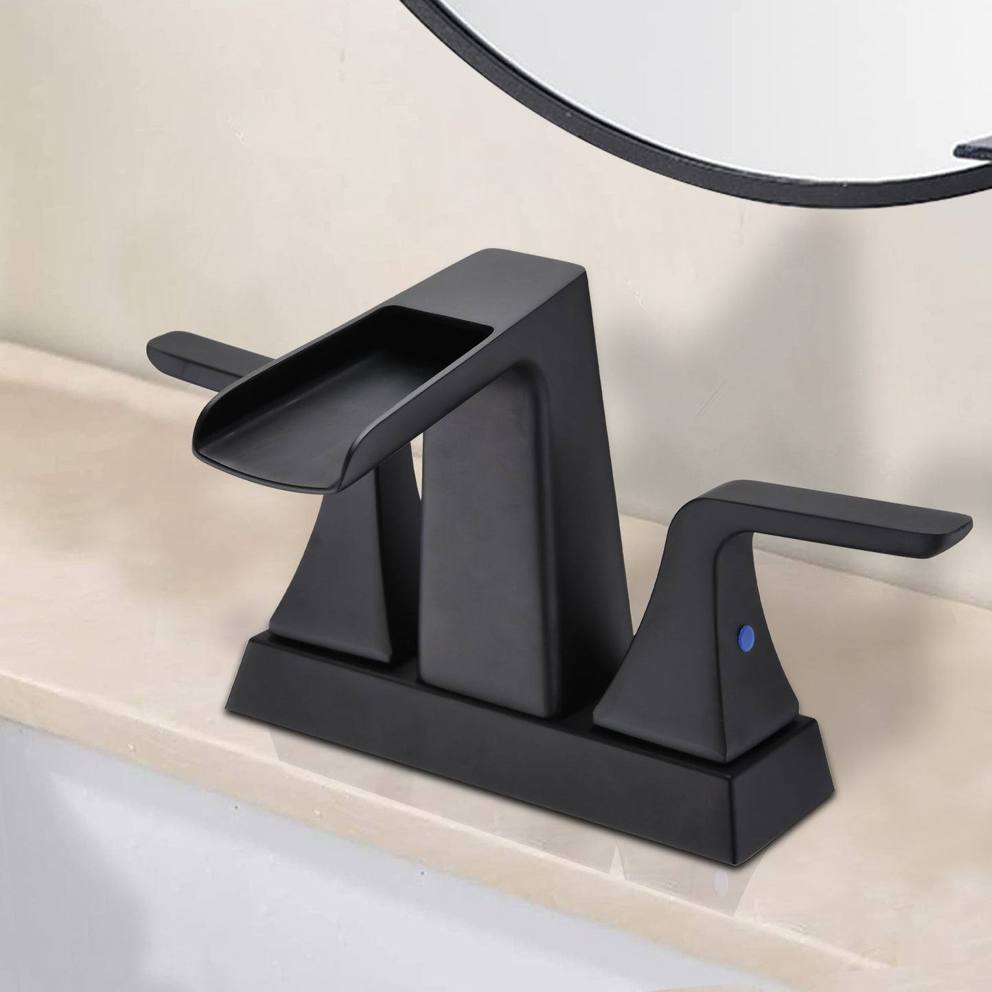 Matte Black Waterfall Bathroom Sink Faucet with Two Handles