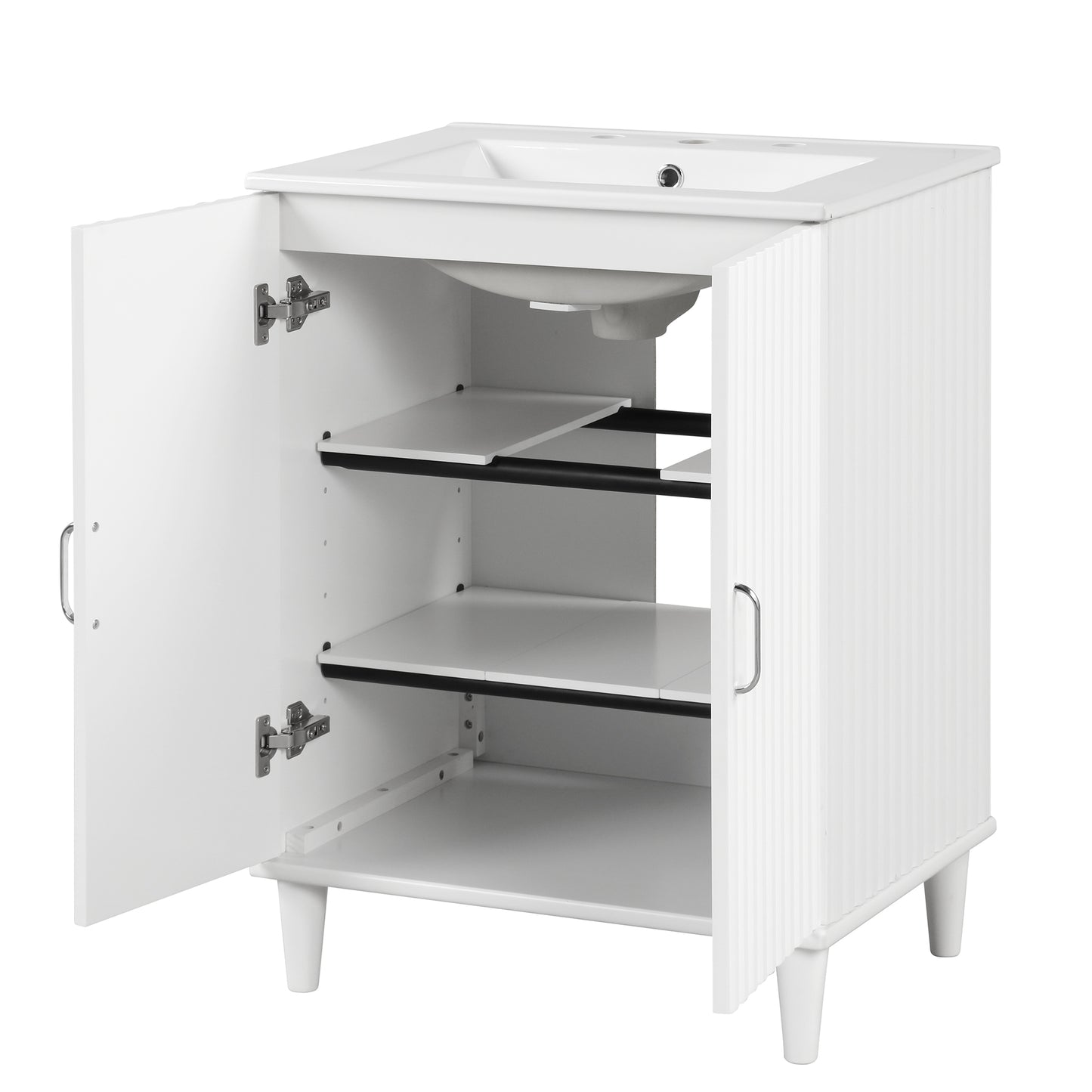 24-Inch White Bathroom Vanity with Sink, Storage Cabinet, and Adjustable Shelves