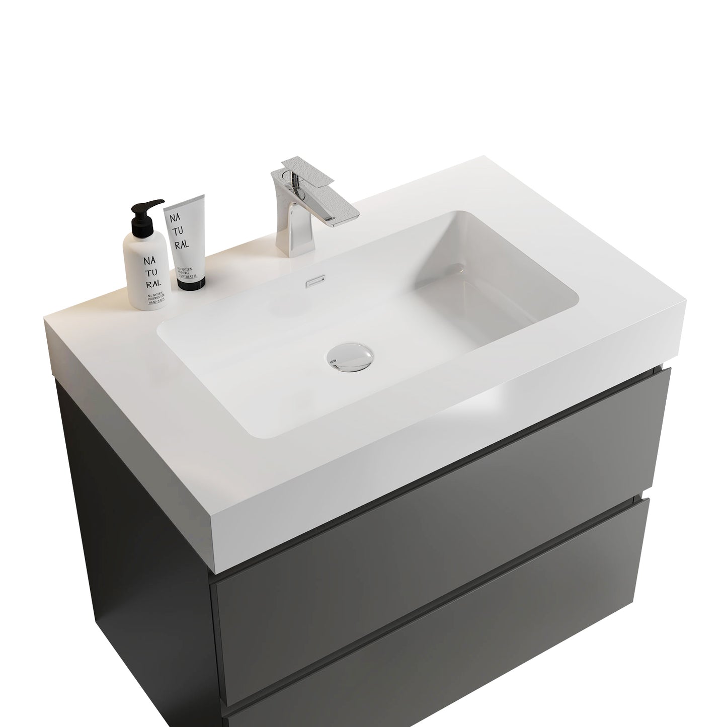 Alice 30" Gray Bathroom Vanity with Sink, Large Storage Wall Mounted Floating Bathroom Vanity for Modern Bathroom, One-Piece White Sink Basin without Drain and Faucet