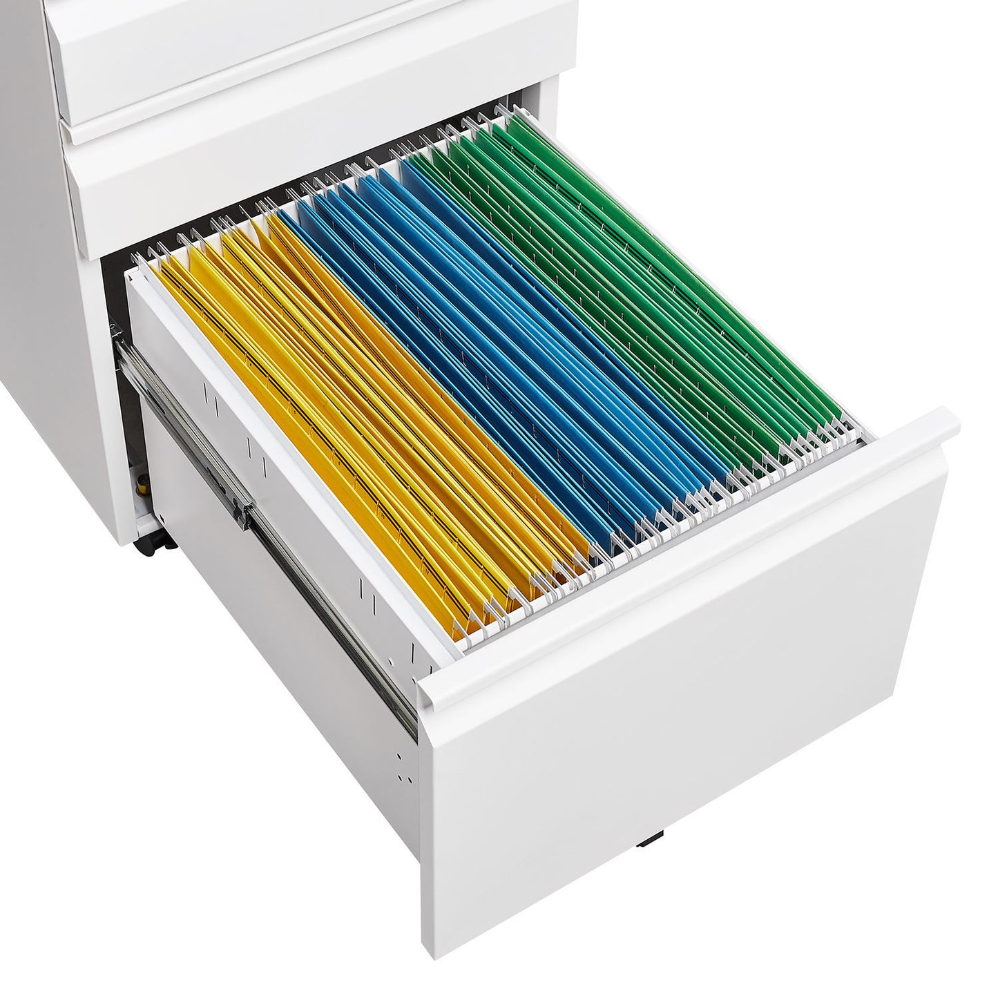 Mobile 3-Drawer Filing Cabinet with Lock, White Metal Office Storage for Legal/Letter Size Files