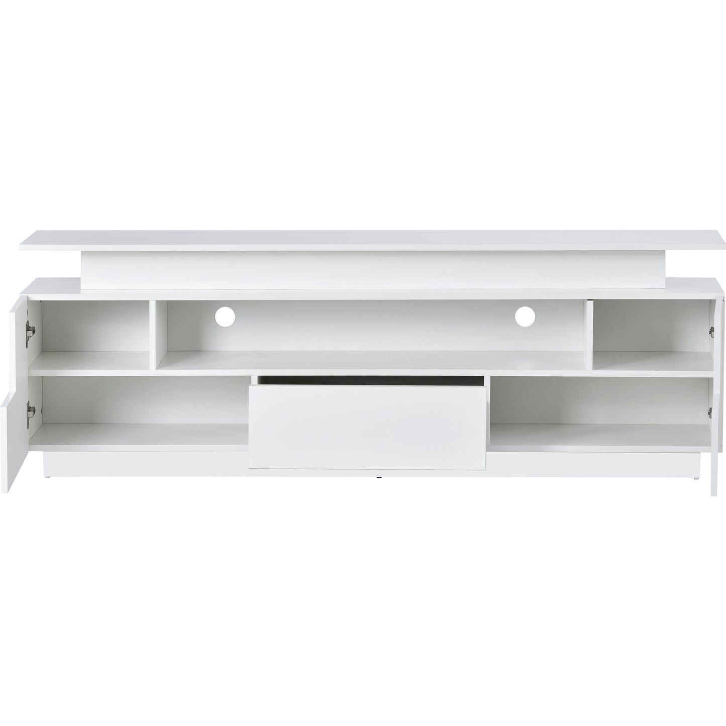 Sleek White LED TV Stand with Color Changing Lights & Ample Storage Space