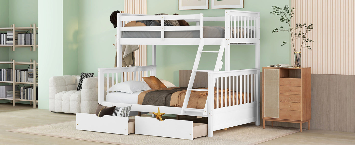 Twin/Full Bunk Bed with Stairs, Drawers, and Flexible Layout