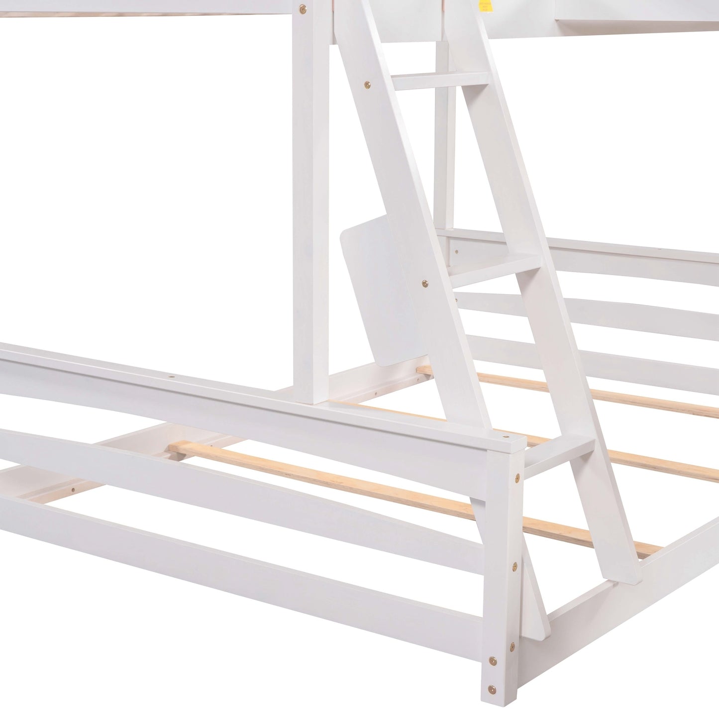 Combined L-Shaped Loft Bunk Bed Set with Desk, Slide & Guardrail in White