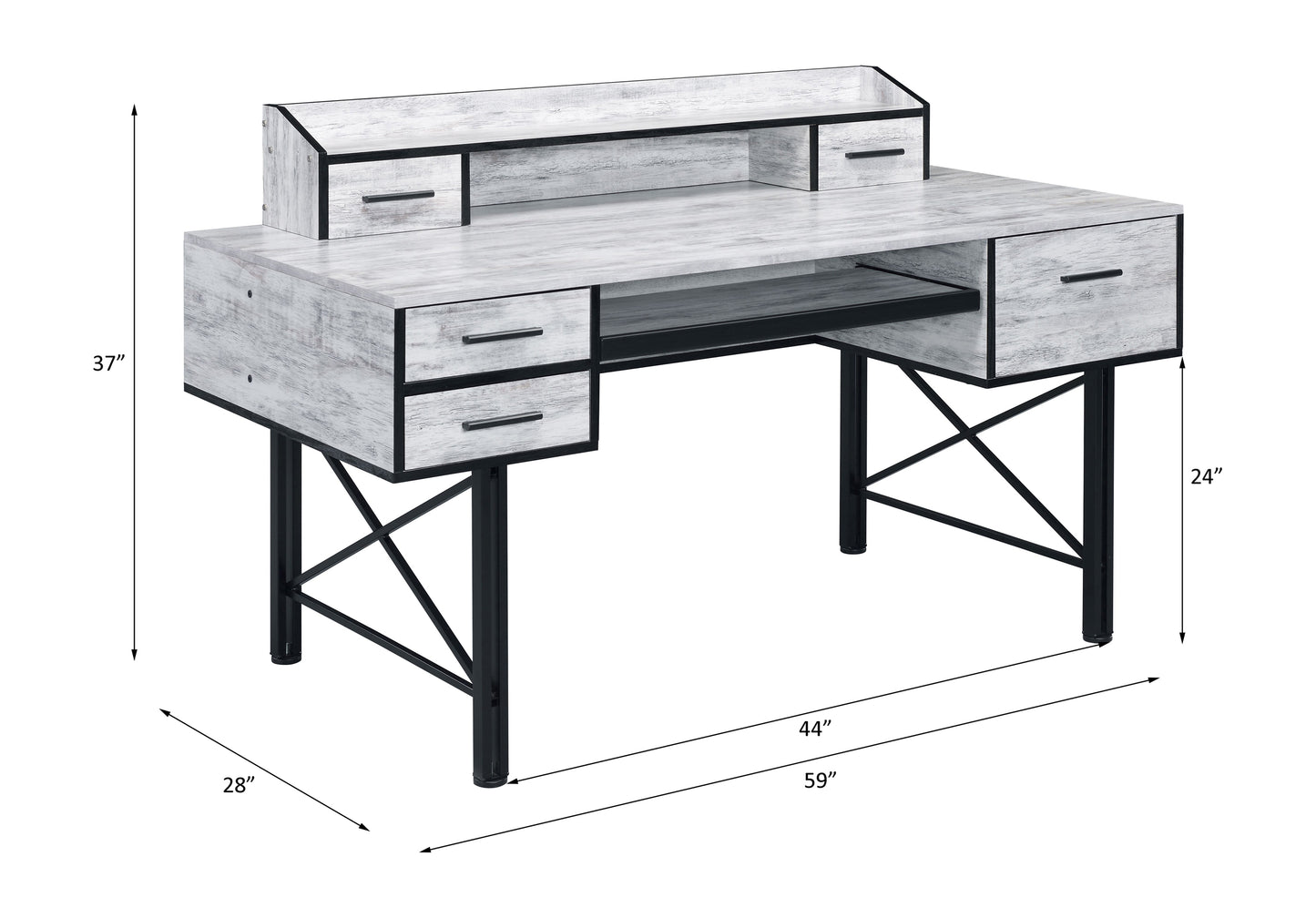 Stylish Safea Computer Desk with Antique White & Black Finish - Blend of Rustic and Industrial Design