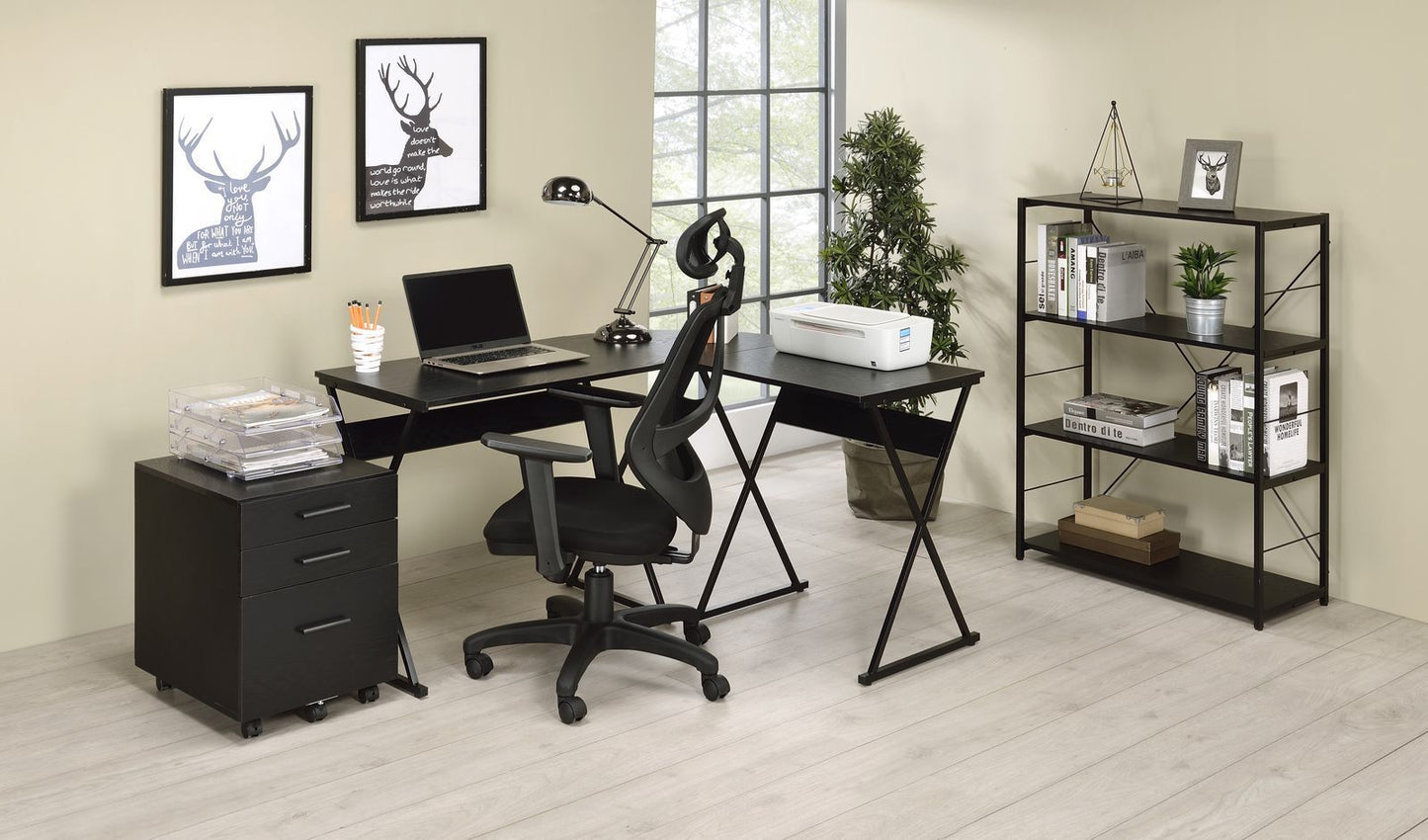 Modern Black Zafiri Writing Desk with Unique L-Shaped Design