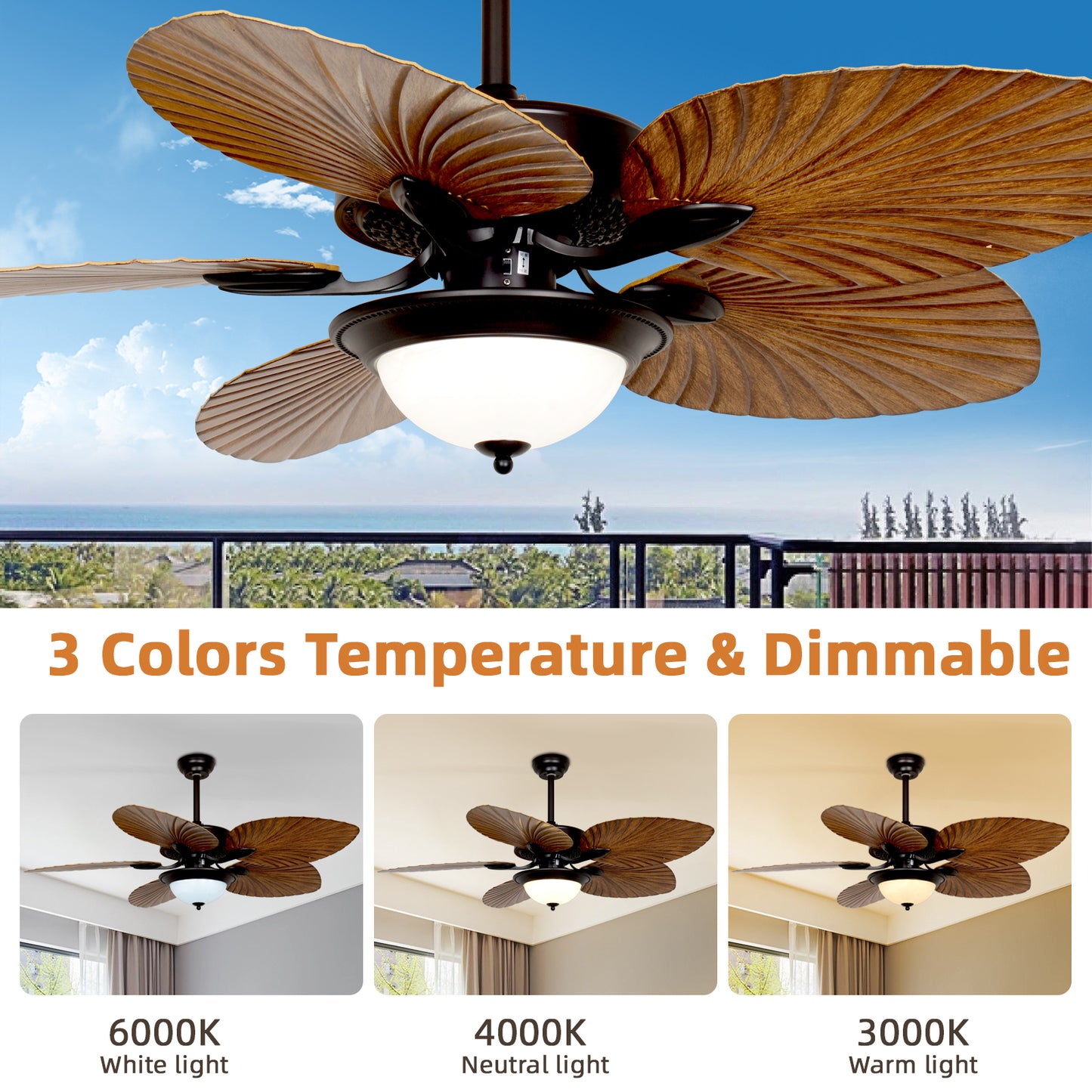 Vintage Leaf Ceiling Fan with 24w LED Light and Remote Control