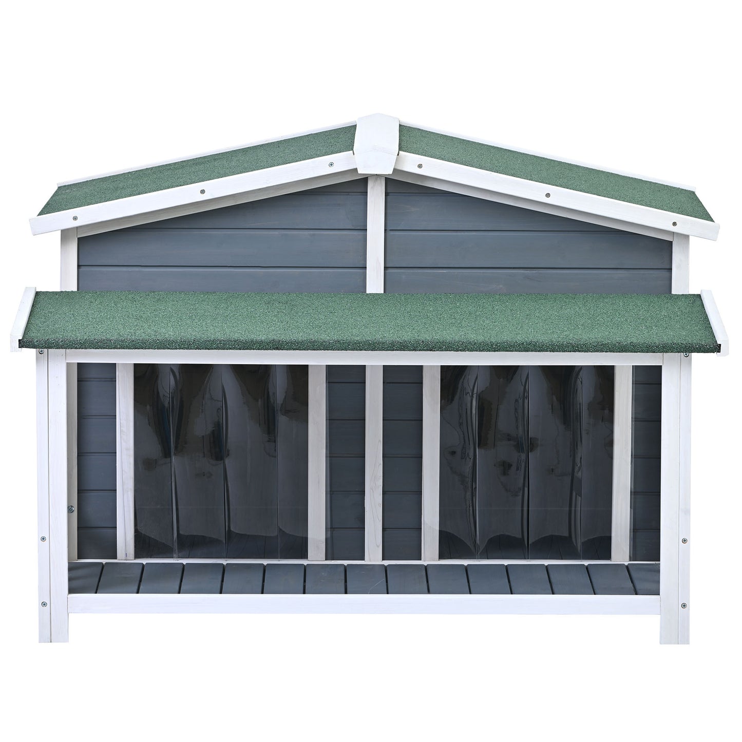 GO 47.2" Large Wooden Dog House Outdoor, Outdoor & Indoor Dog Crate, Cabin Style, With Porch, 2 Doors, Gray And Green