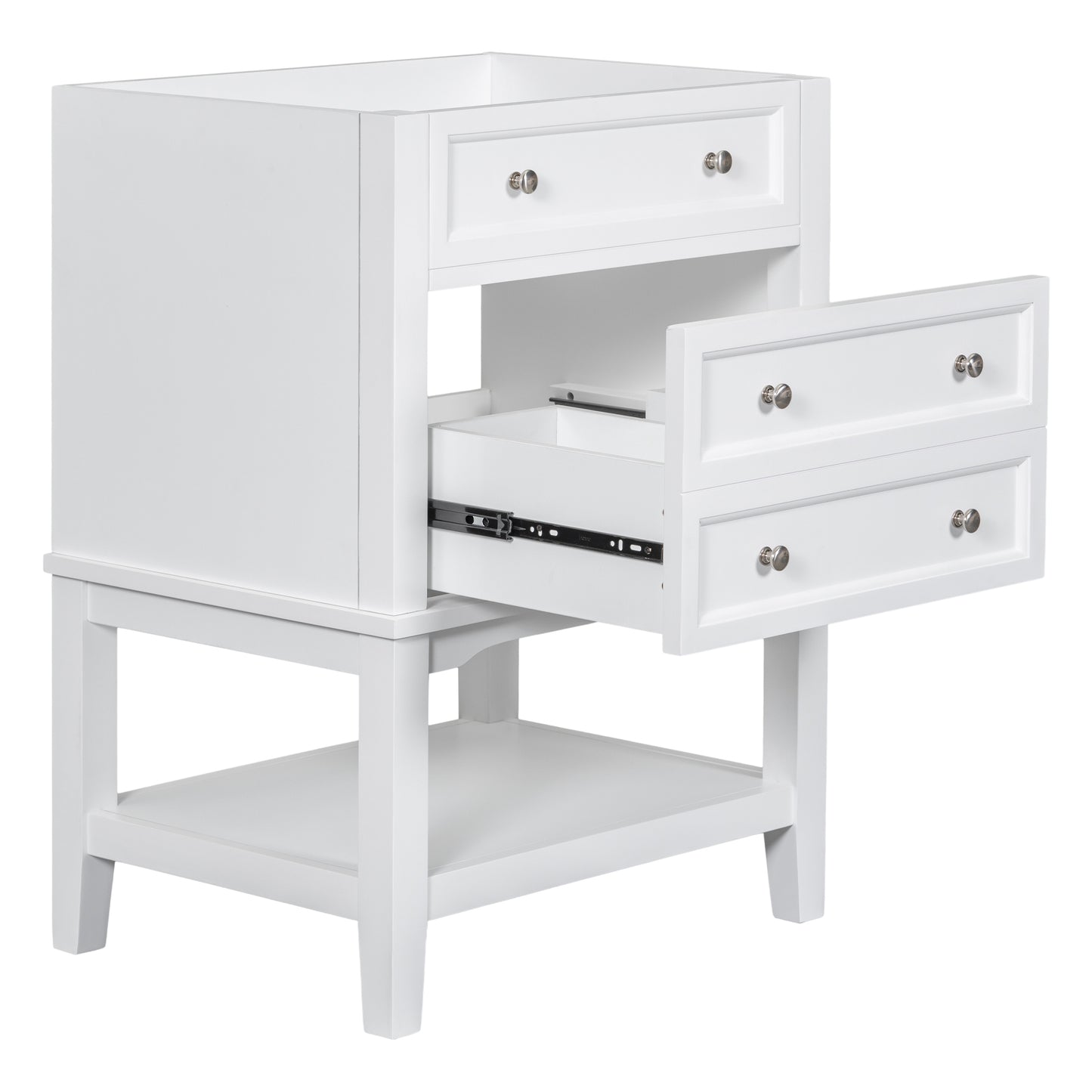 24" Bathroom Vanity Without Sink, Base Only, Solid Wood Frame, Bathroom Storage Cabinet with Drawer and Open Shelf, White