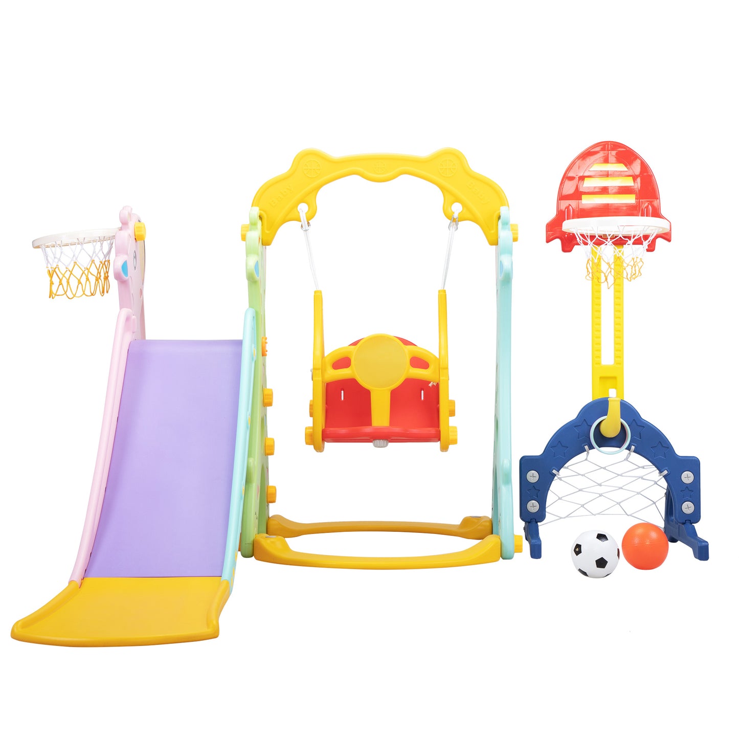 5-in-1 Giraffe-Themed Toddler Playground Set with Slide, Swing, and Ball Games