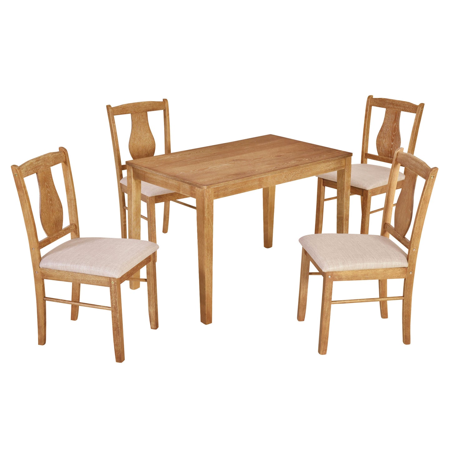 TREXM 5-Piece Kitchen Dining Table Set, Wooden Rectangular Dining Table and 4 Upholstered Chairs for Kitchen and Dining Room (Drift Wood)