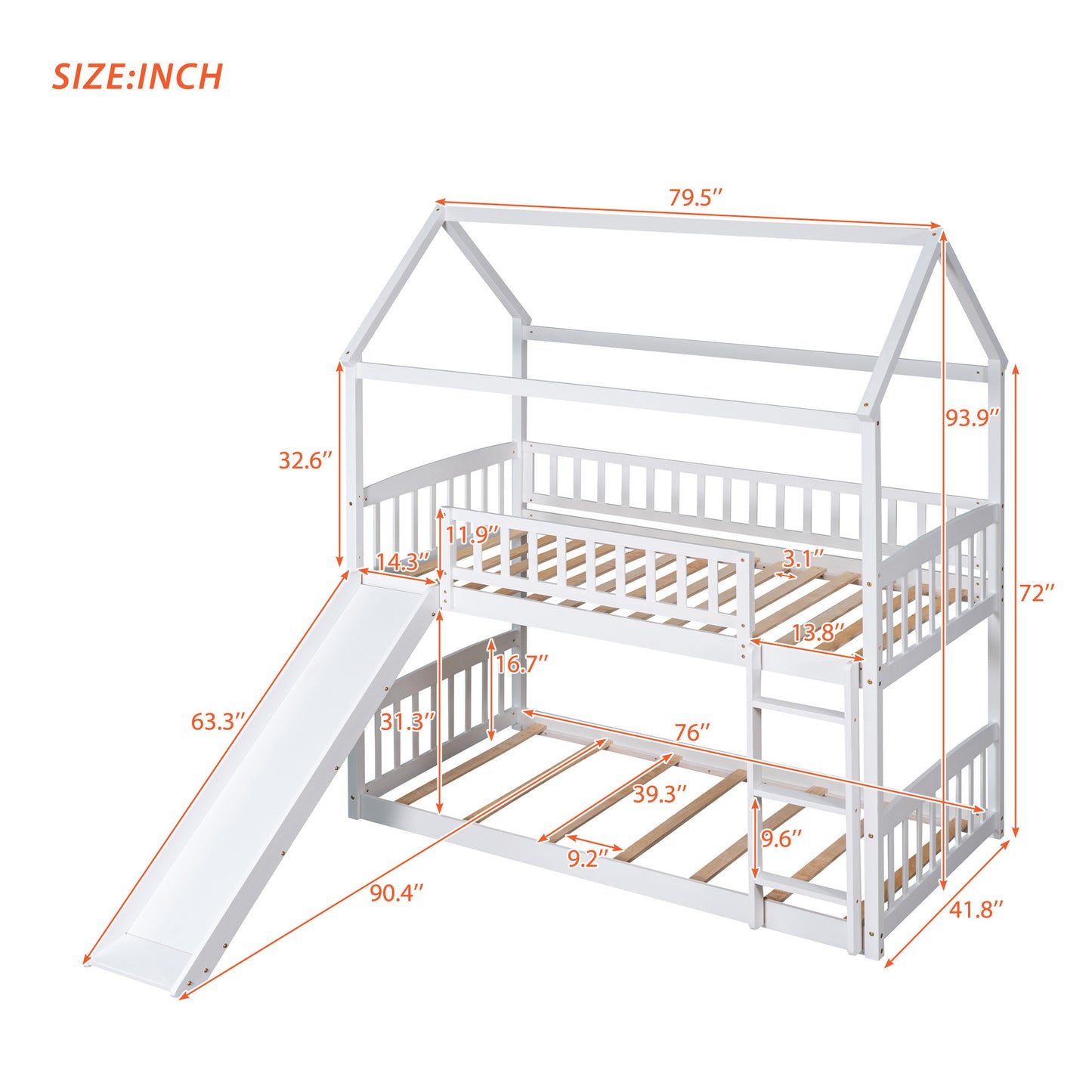 White Twin Over Twin Bunk Bed with Slide for House Design