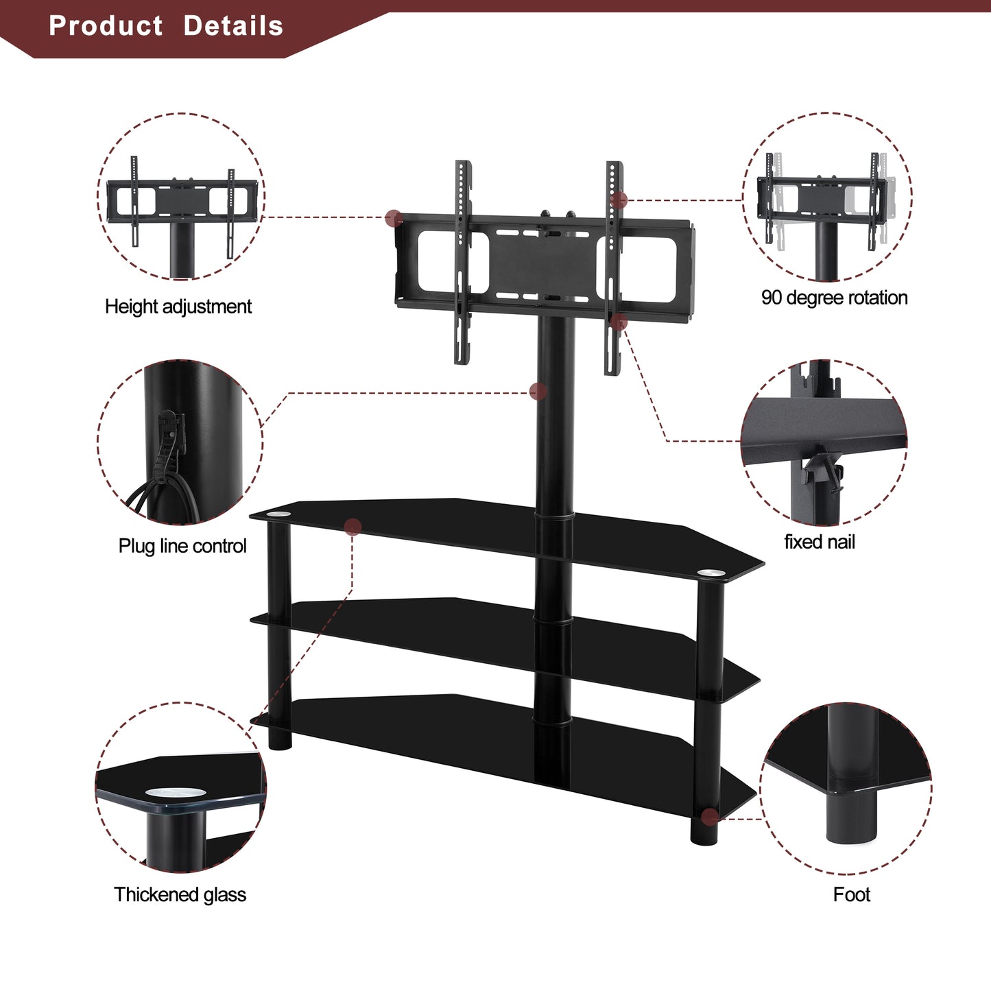 Black Multi-function TV Stand with Adjustable Height and Swivel Bracket