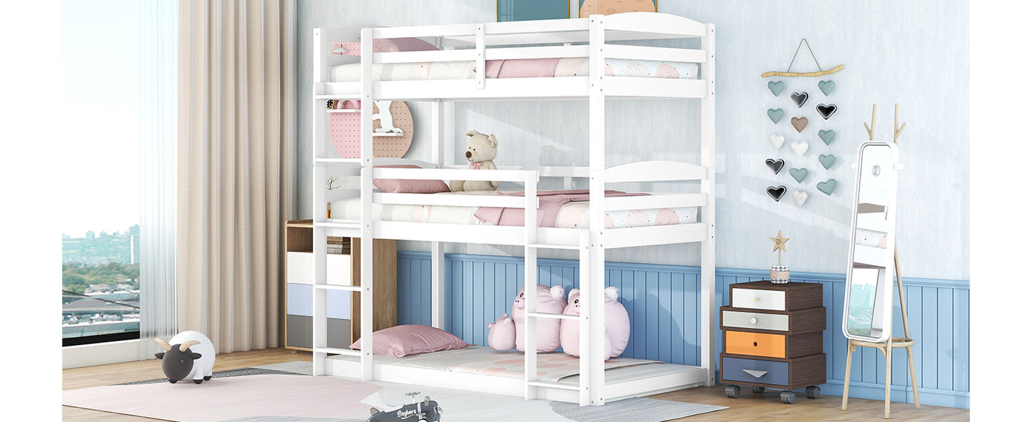 White Triple Bunk Bed with Three Twin Beds